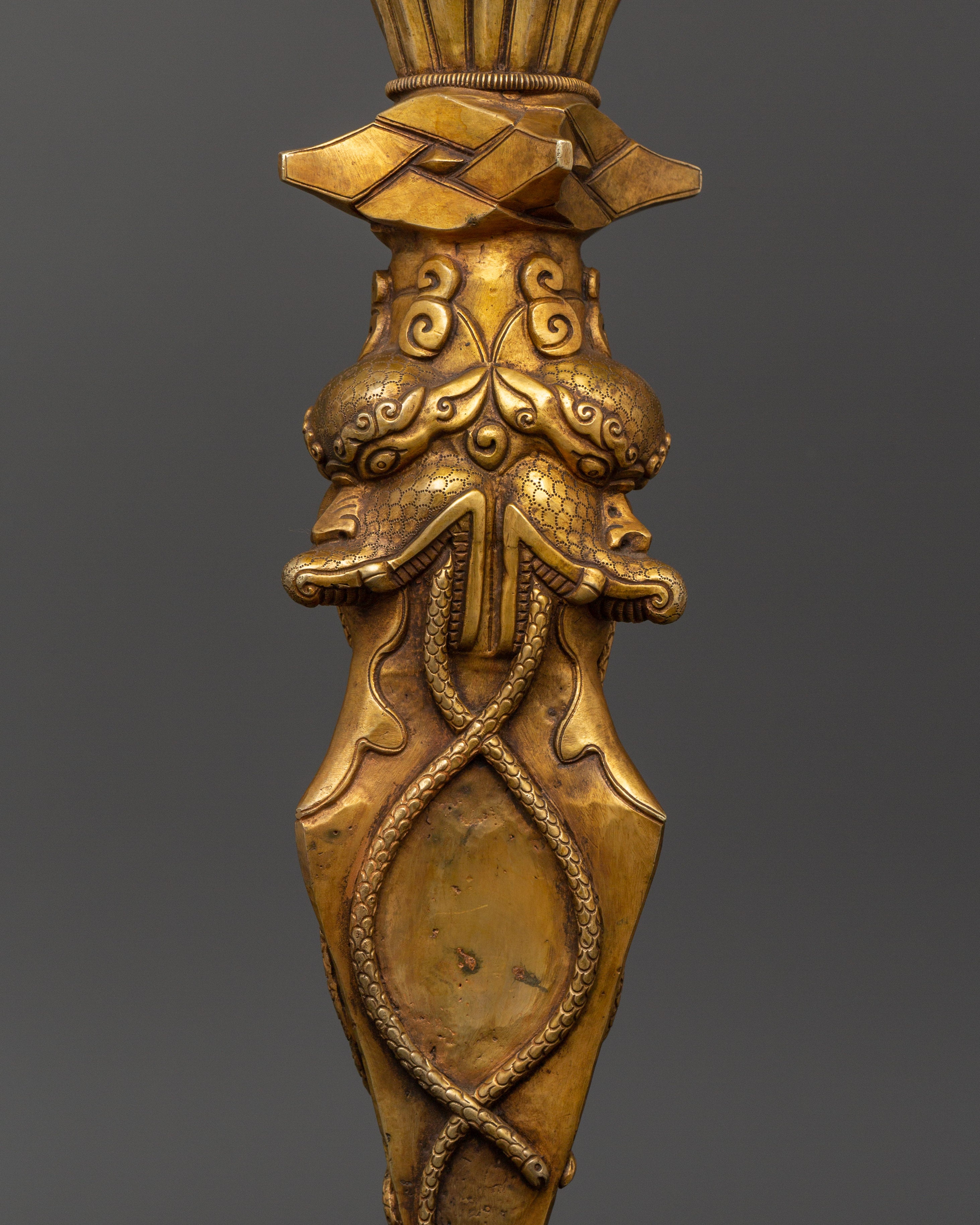 Three-Faced Phurba Dagger | Tibetan Gold Plated Phurba for Rituals