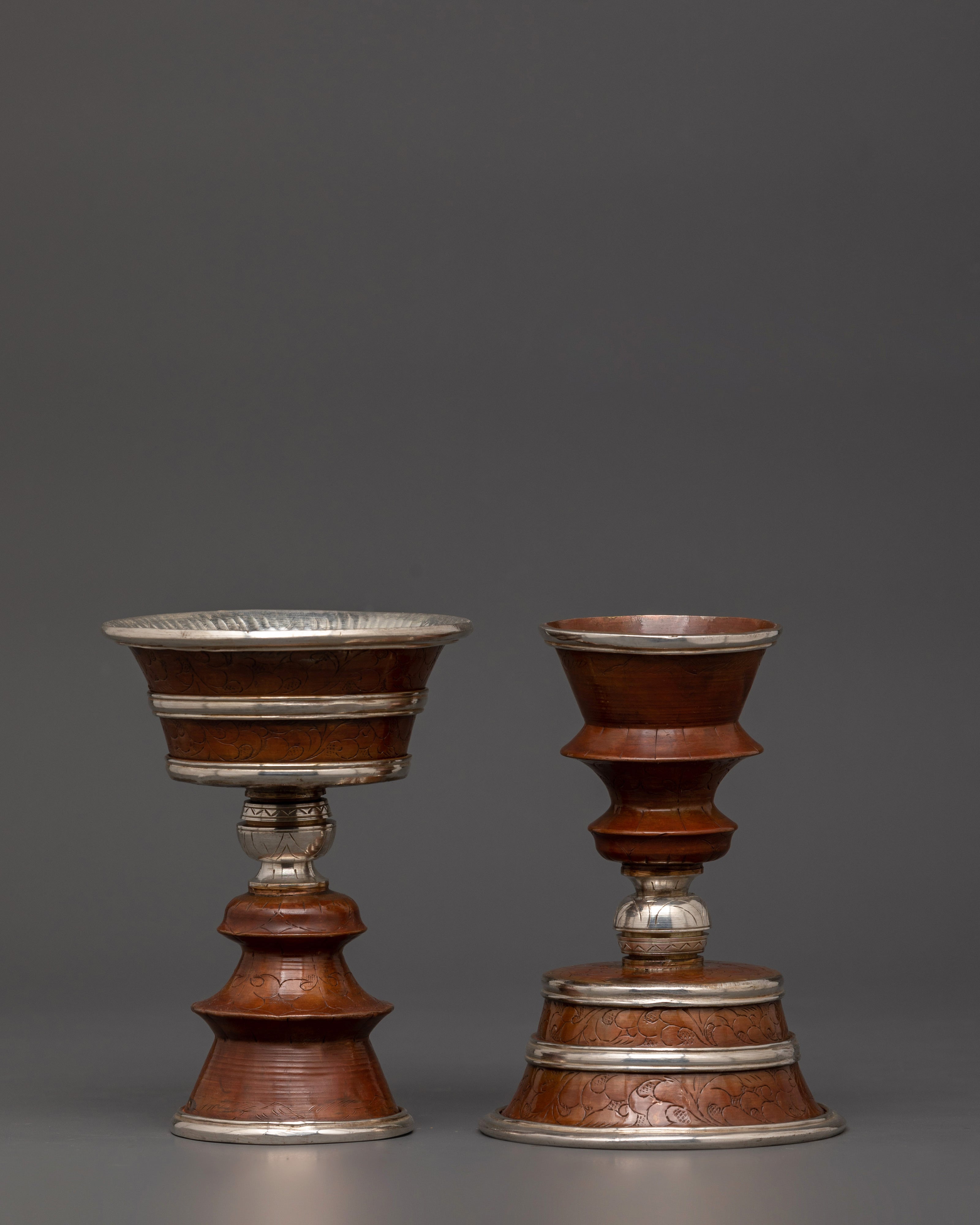 Oxidized Copper Tibetan Butter Lamp Set | Tibetan Ritual Lamp for Buddhist Offerings