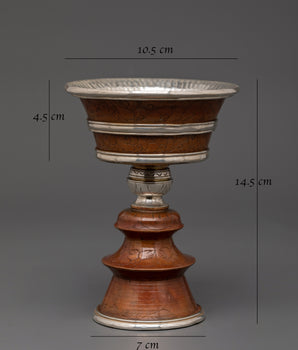 Silver-Plated Tibetan Ritual Butter Lamp | Buddhist Ritual Oil Lamp for Meditation & Altar