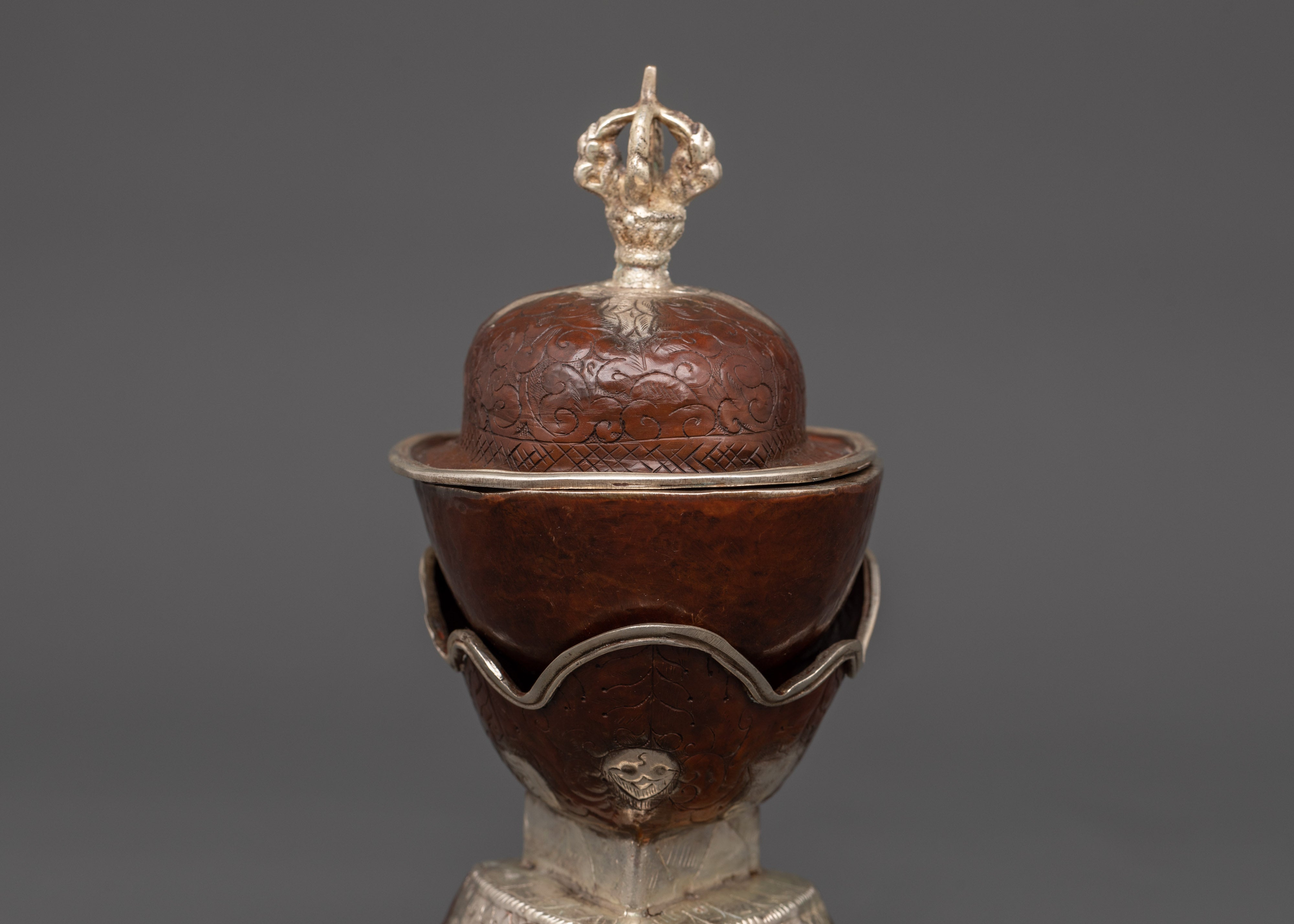 Oxidized Copper Tibetan Kapala | Sacred Skull Ritual Vessel