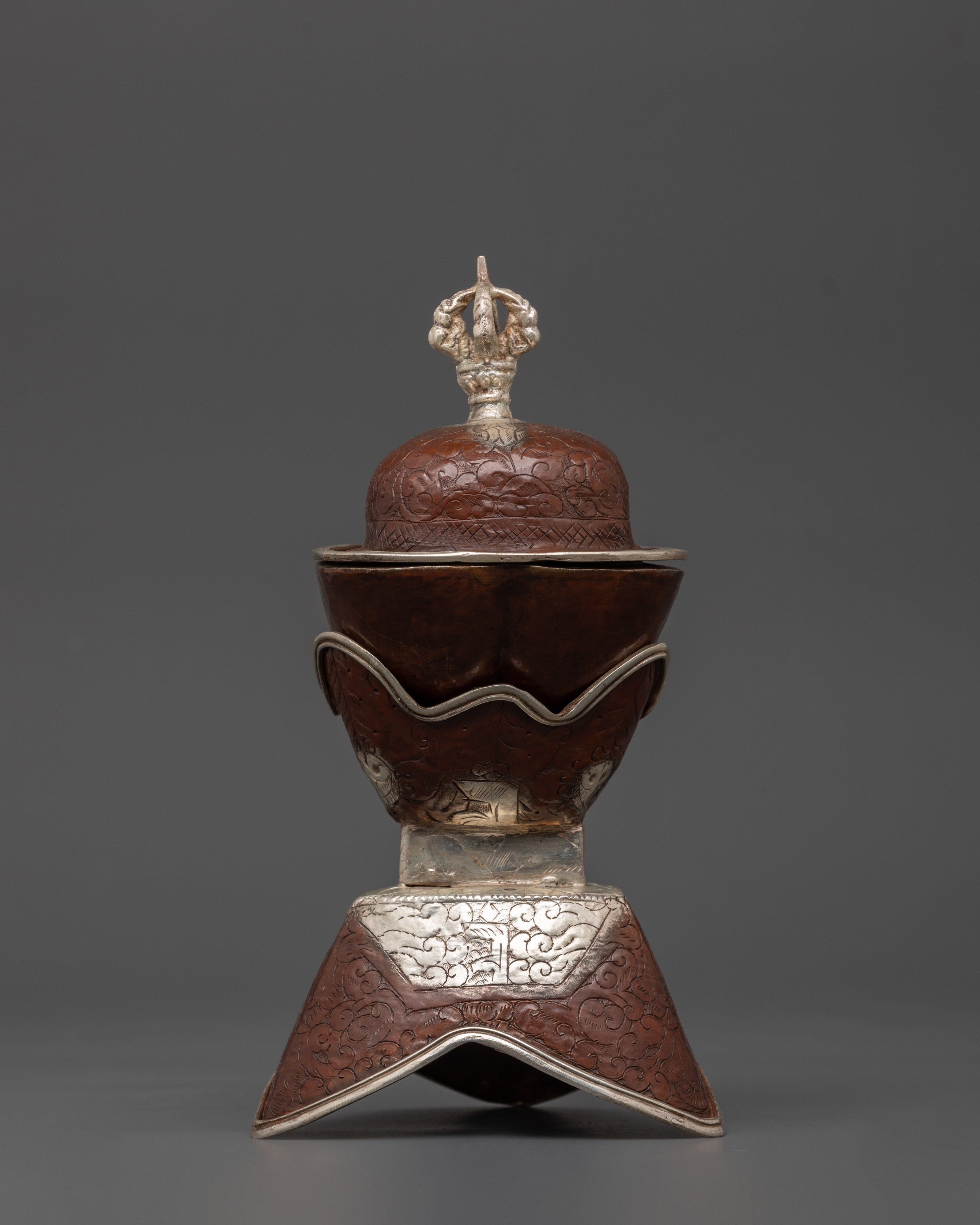 Oxidized Copper Tibetan Kapala | Sacred Skull Ritual Vessel