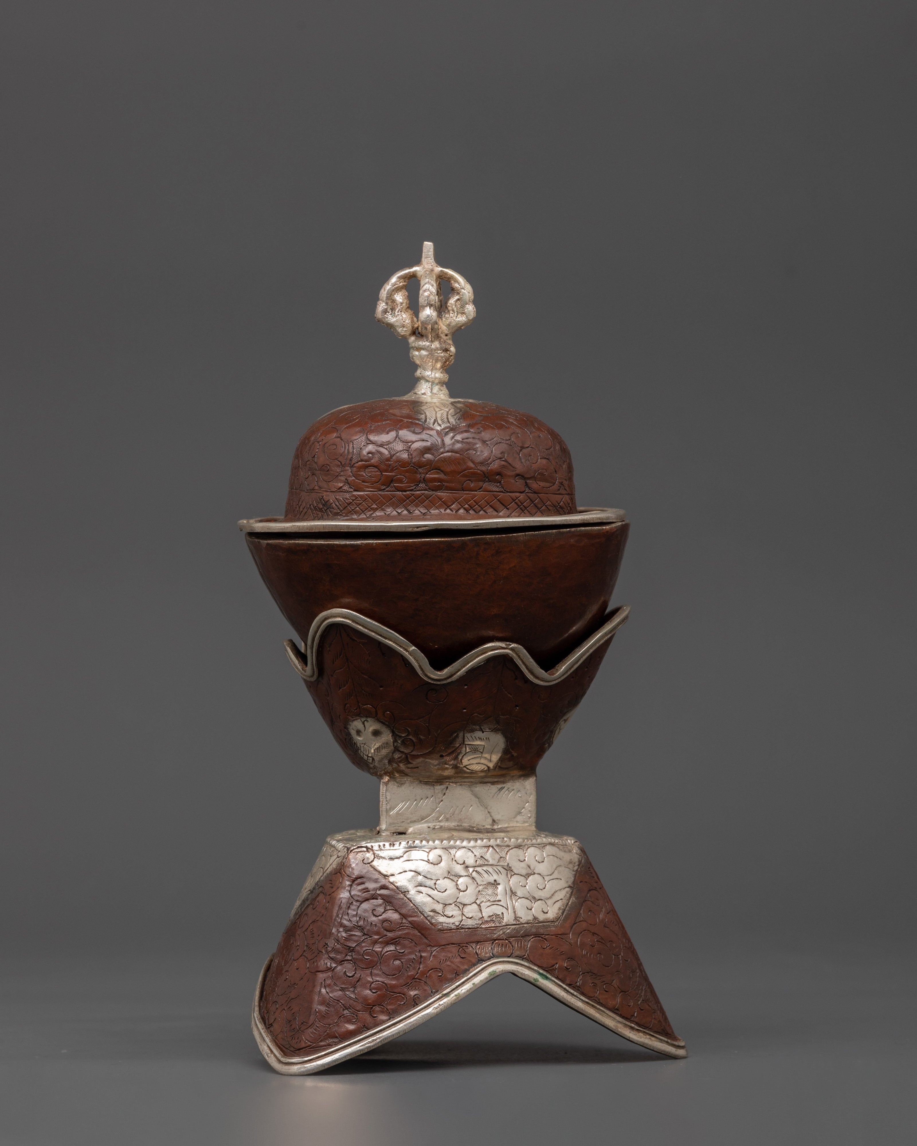Oxidized Copper Tibetan Kapala | Sacred Skull Ritual Vessel