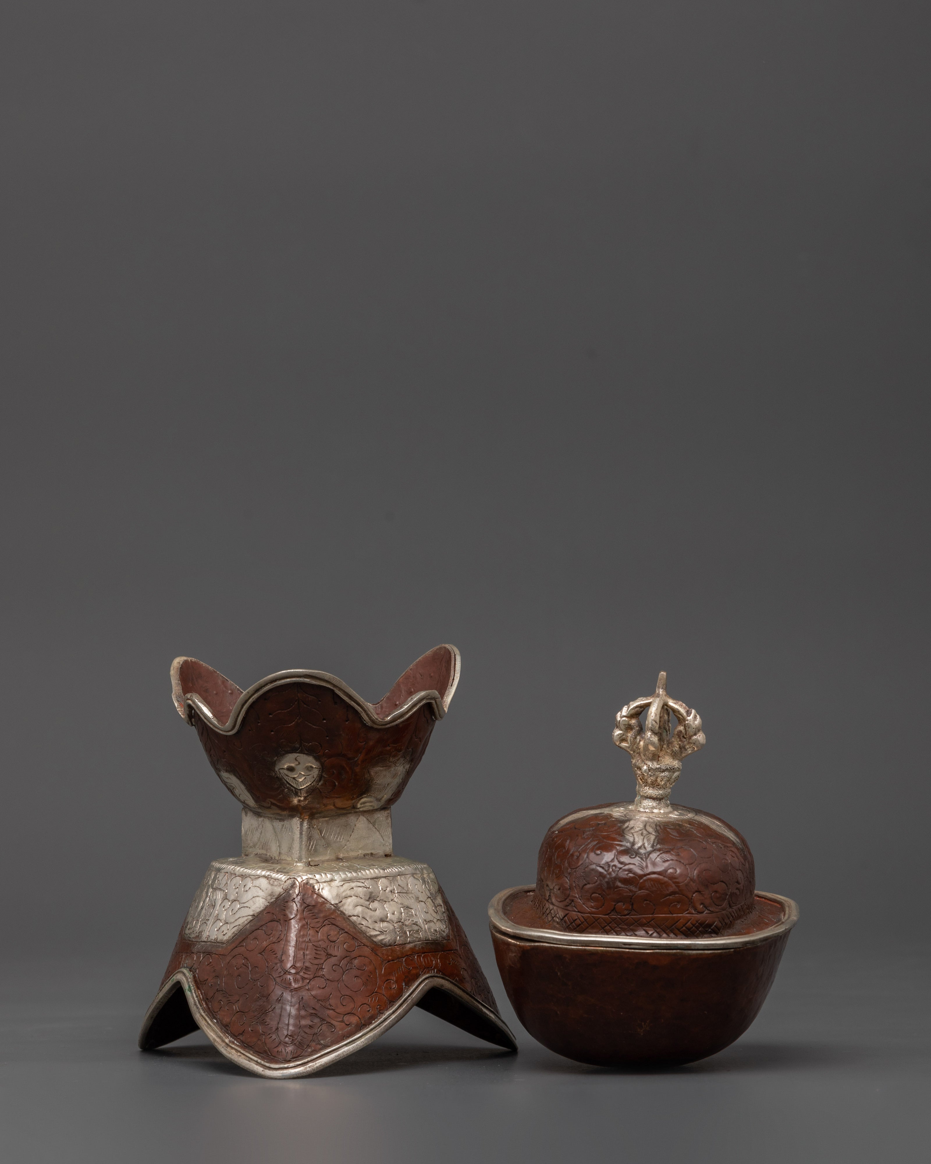 Oxidized Copper Tibetan Kapala | Sacred Skull Ritual Vessel