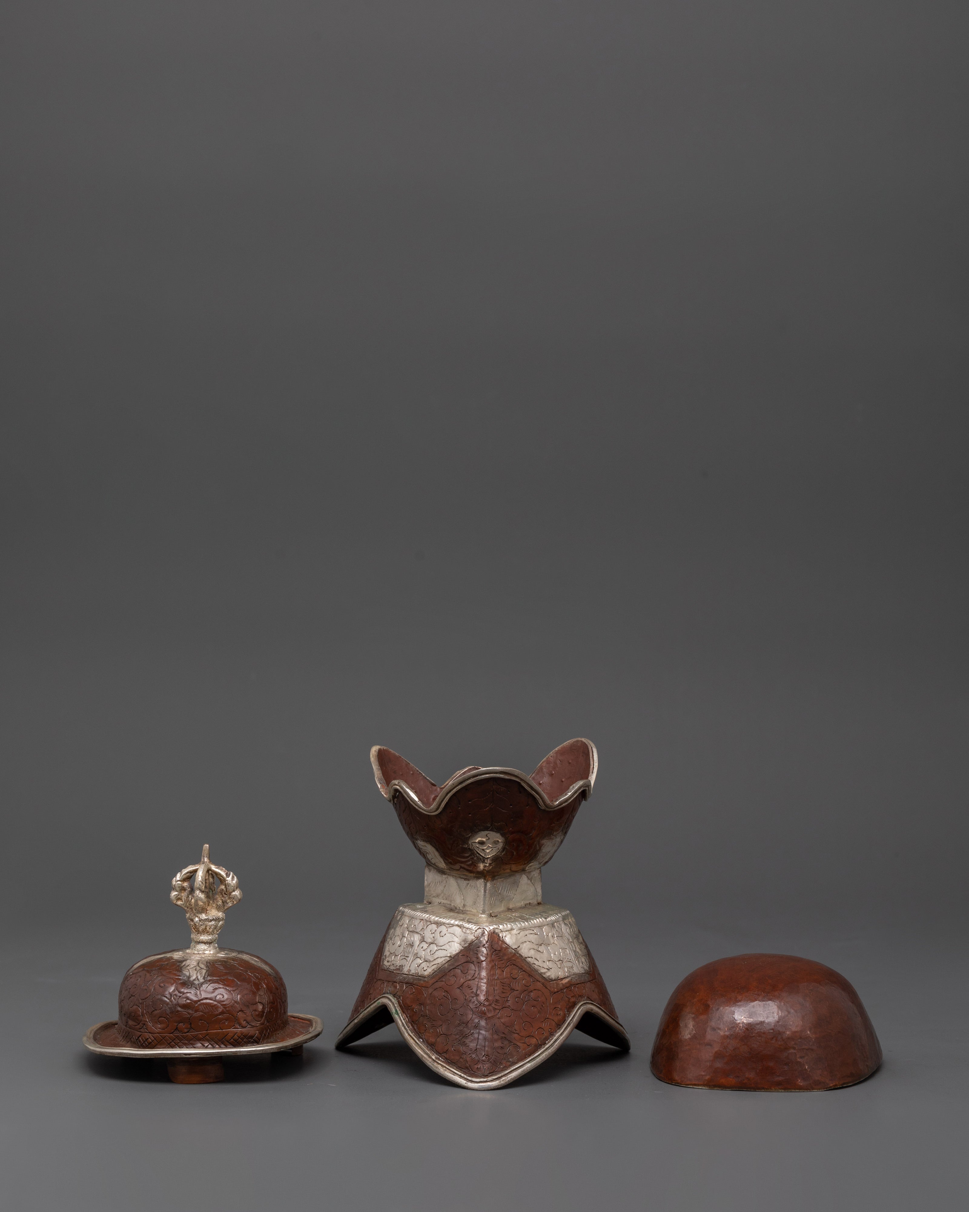 Oxidized Copper Tibetan Kapala | Sacred Skull Ritual Vessel
