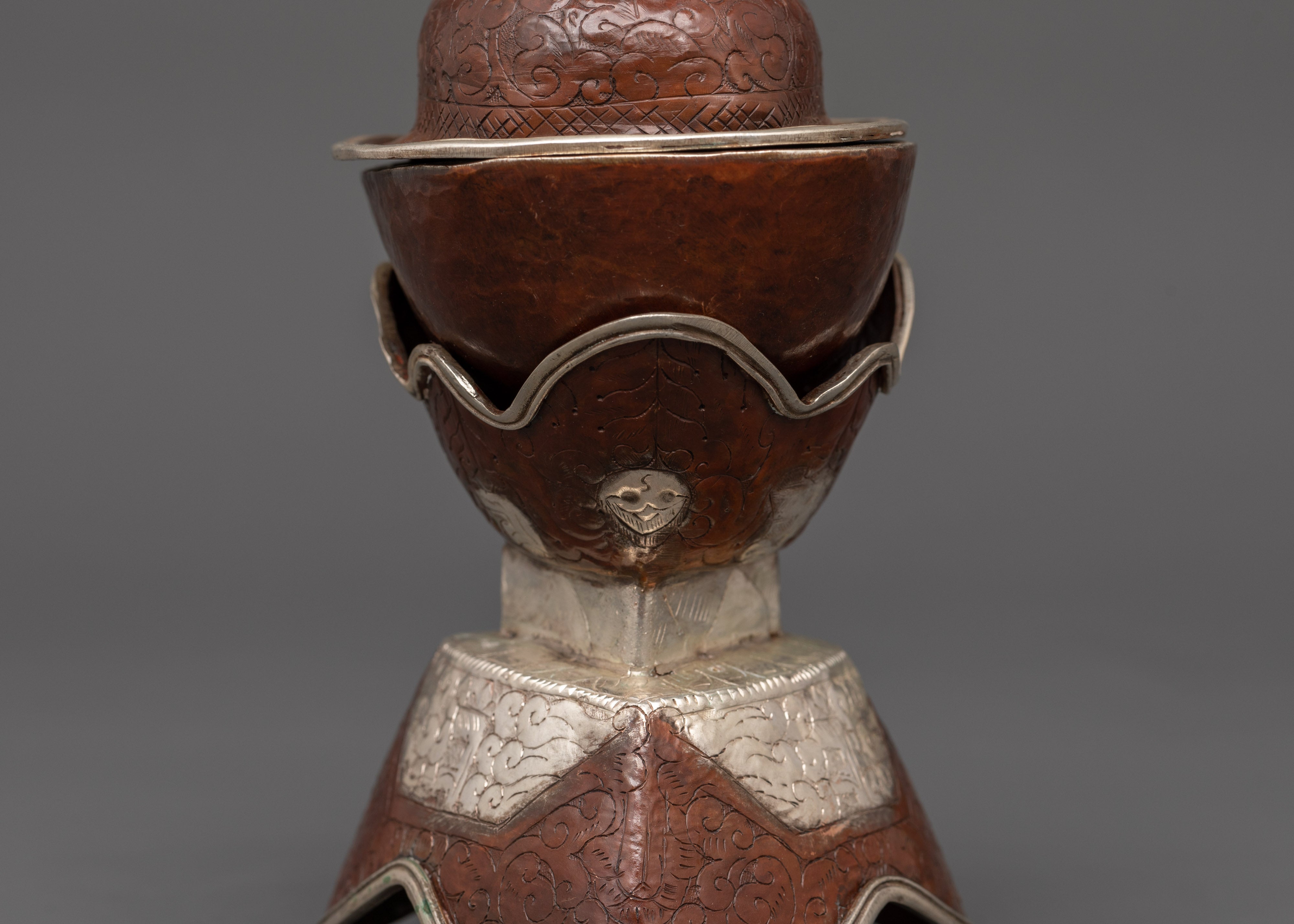 Oxidized Copper Tibetan Kapala | Sacred Skull Ritual Vessel