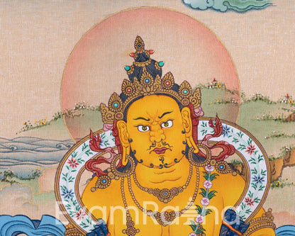 Tibetan Poster Of Dzambhala God Of Wealth For Wall Decoration | Traditional Tibetan Deity Canvas Print