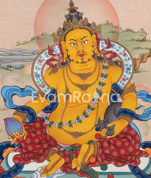 Tibetan Poster Of Dzambhala God Of Wealth For Wall Decoration | Traditional Tibetan Deity Canvas Print