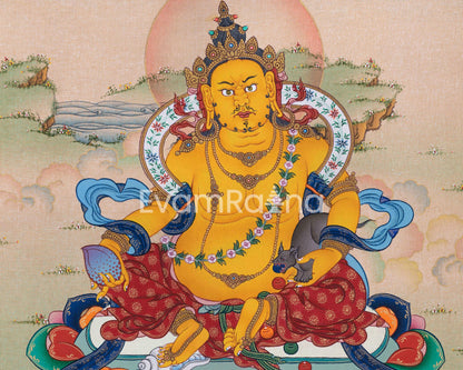 Tibetan Poster Of Dzambhala God Of Wealth For Wall Decoration | Traditional Tibetan Deity Canvas Print