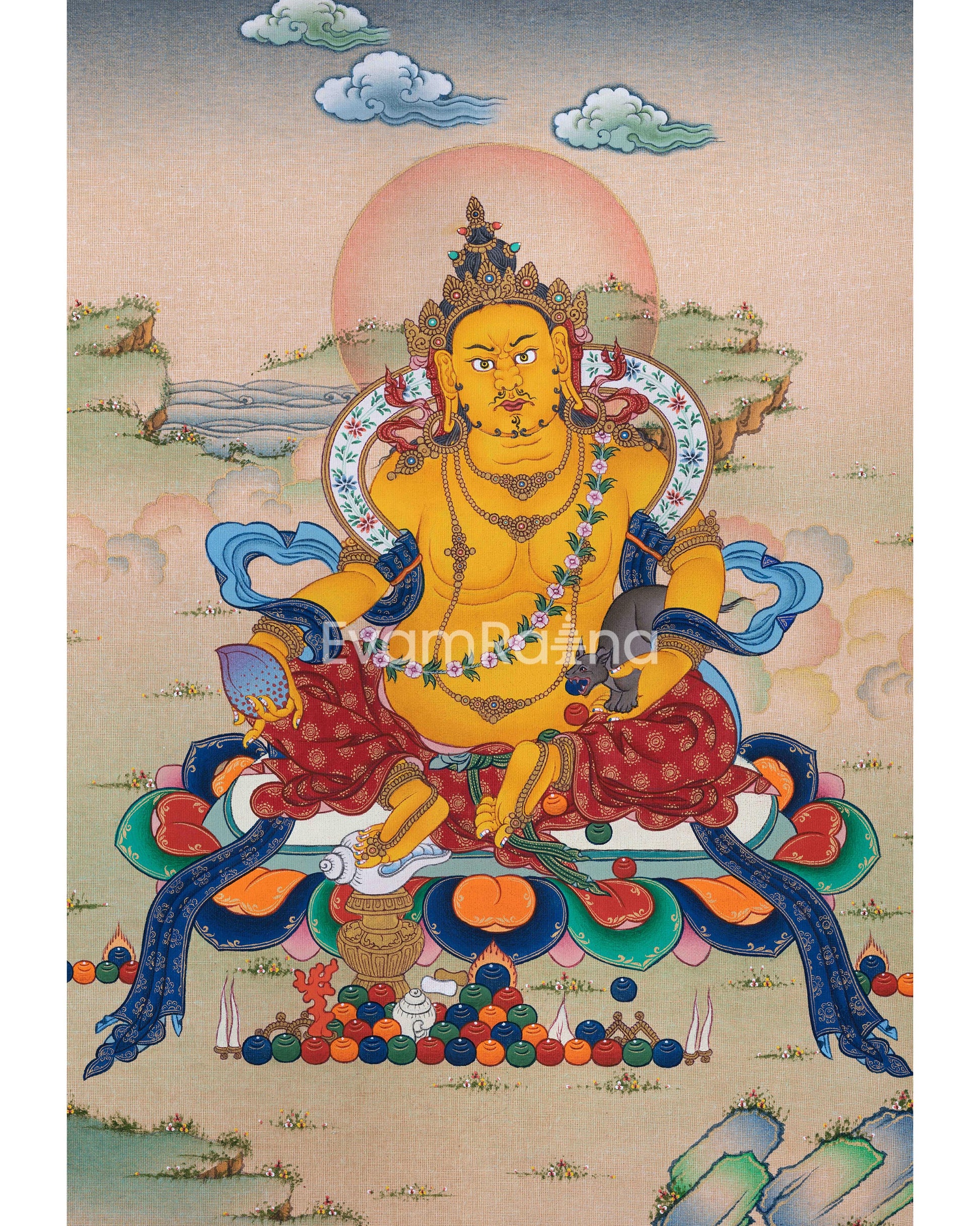 Tibetan Poster Of Dzambhala God Of Wealth For Wall Decoration 