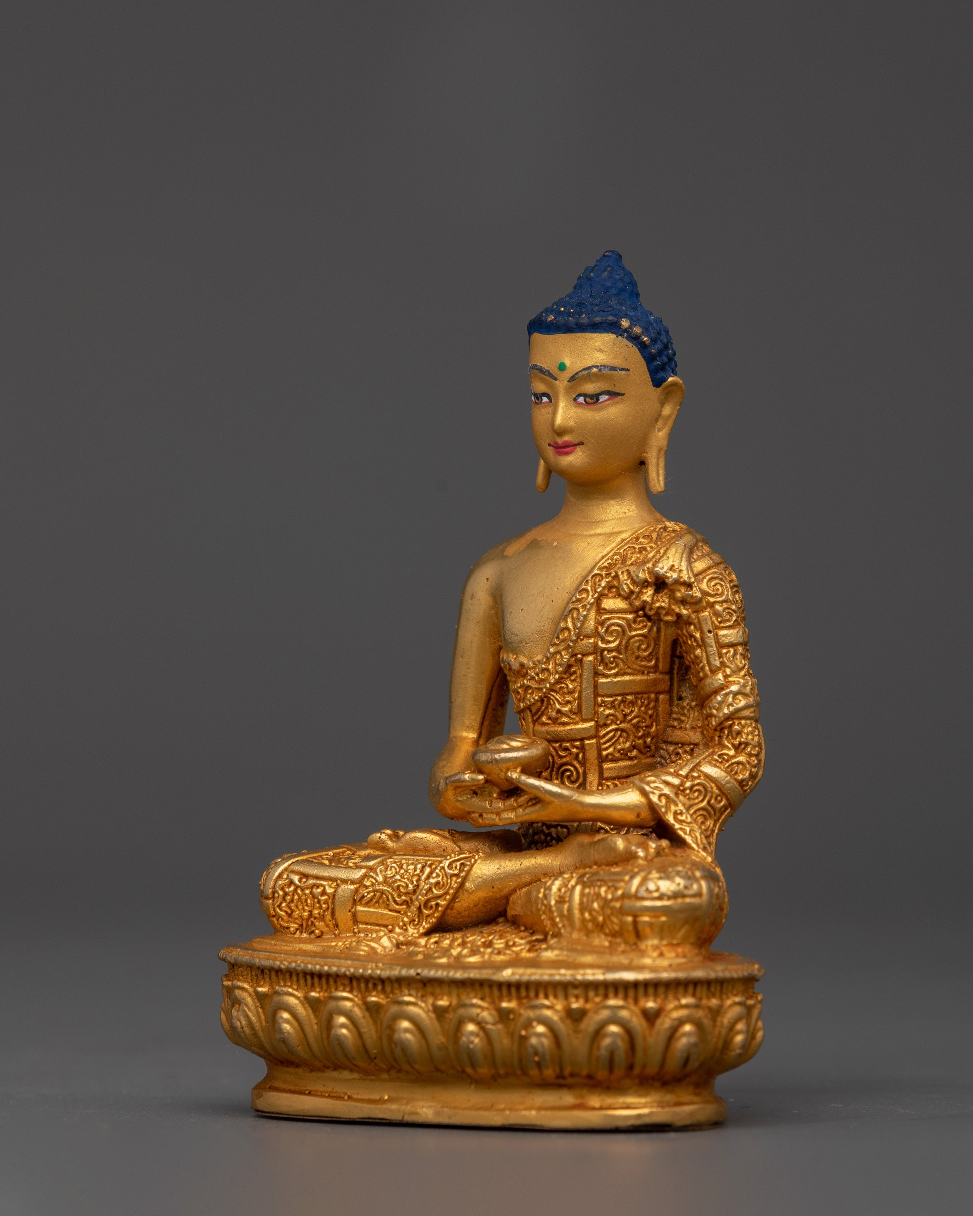 Amitabha Buddha Statue with Offering Bowl | Handcrafted Copper with Gold Plating