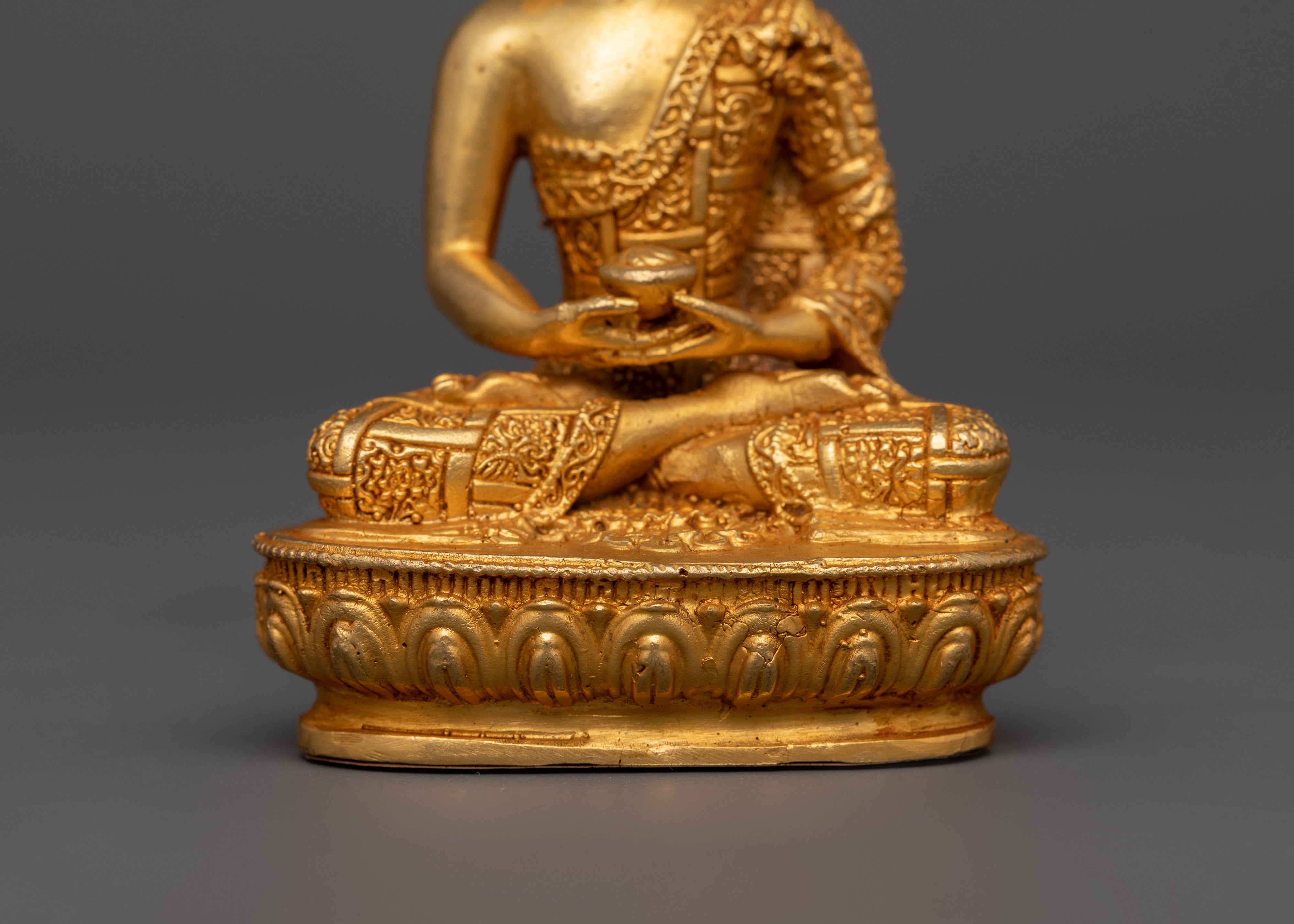 Amitabha Buddha Statue with Offering Bowl | Handcrafted Copper with Gold Plating