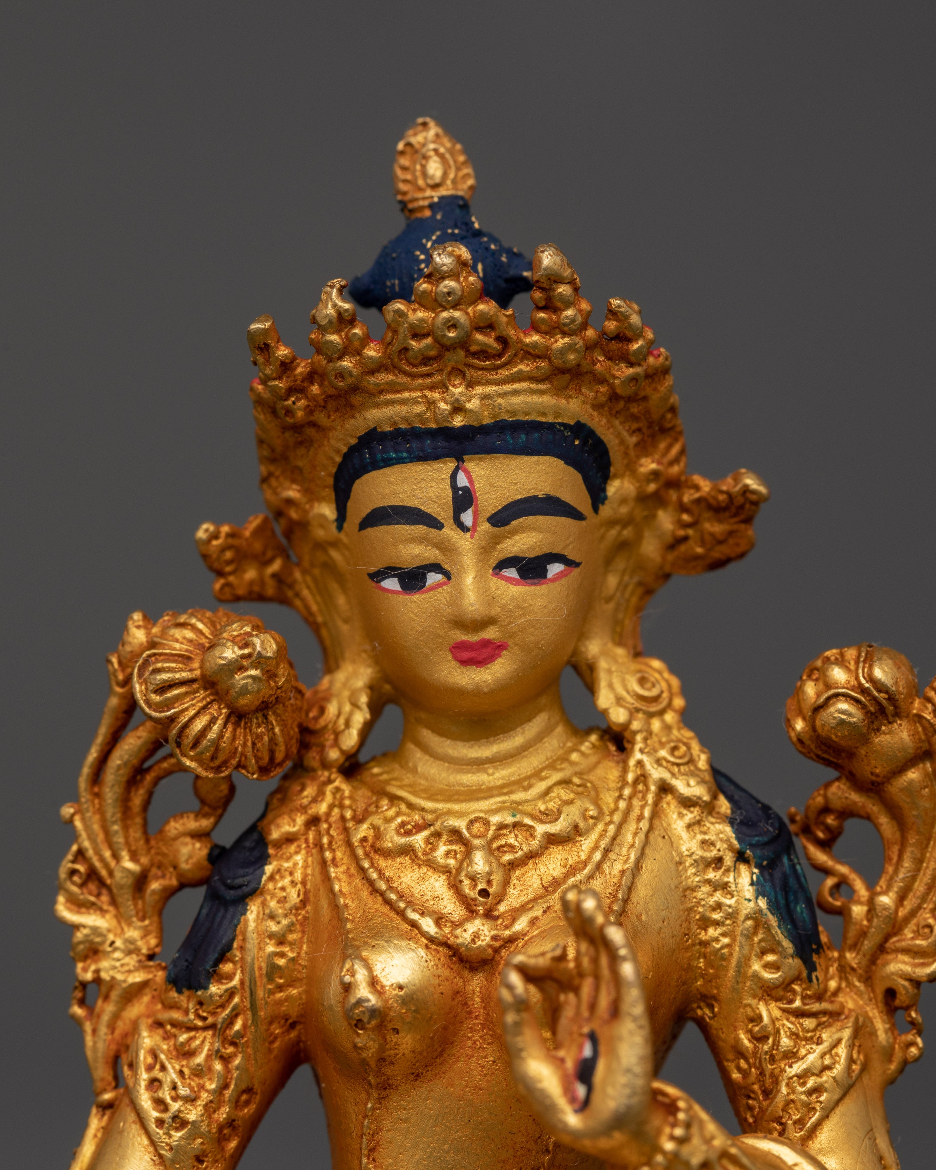 Graceful White Tara Goddess Statue | Handcrafted Gold-Plated Copper