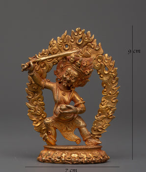 Black Manjushri Statue Gold-Plated Copper Statue | Wrathful Manjushri for Altar Decor