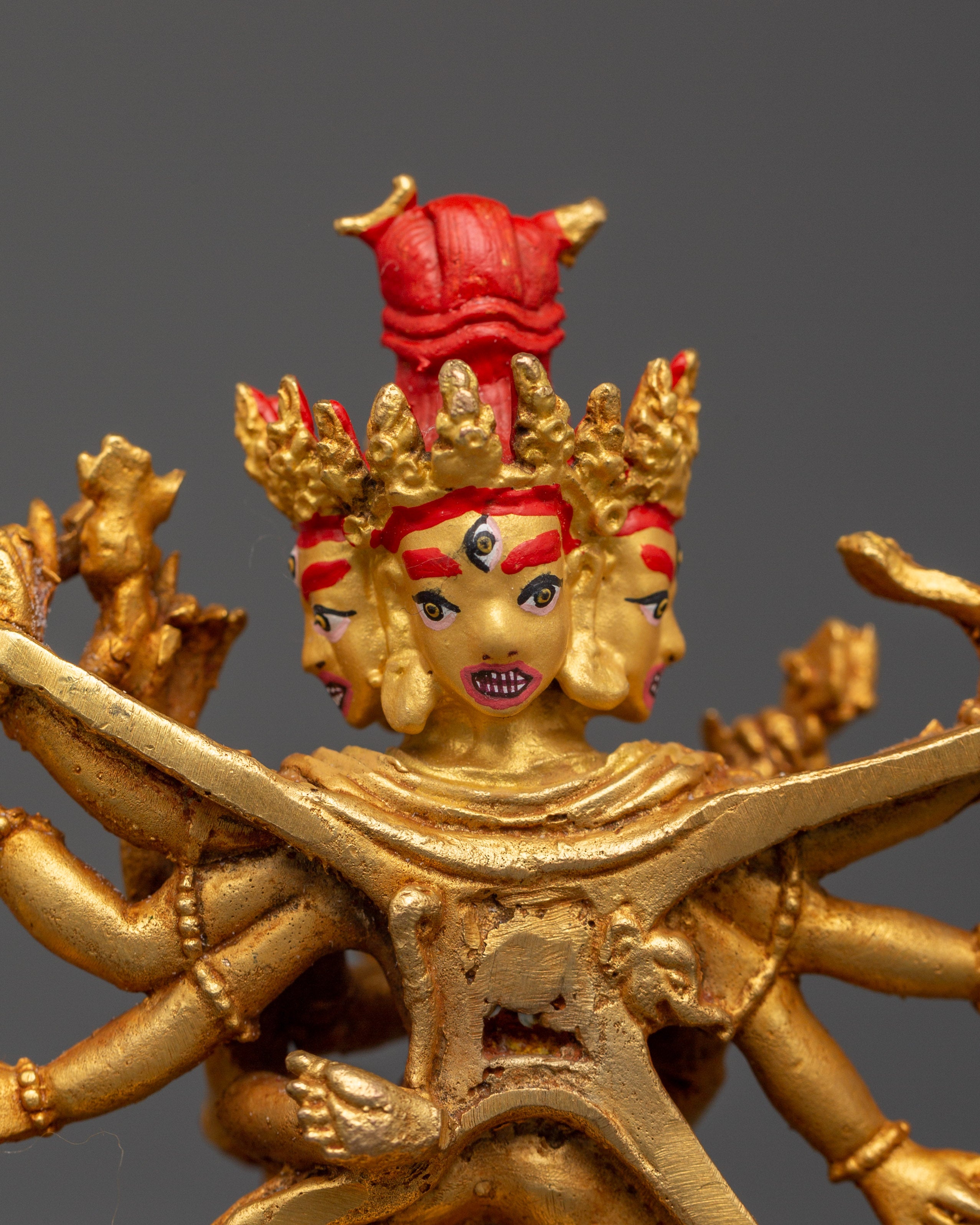 Chakrasambhara Statue in Gold-Plated Copper | Tantric Deity Sculpture for Zen Artwork