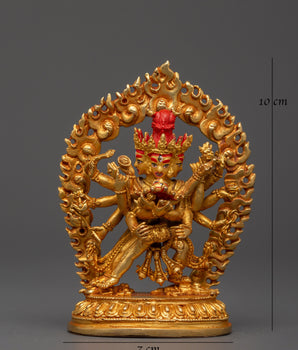 Chakrasambhara Statue in Gold-Plated Copper | Tantric Deity Sculpture for Zen Artwork