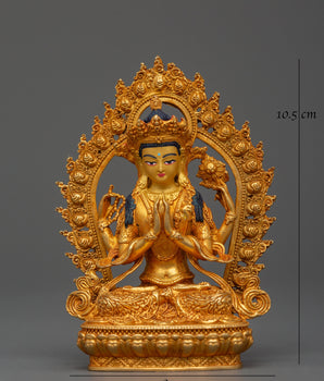 Gold Plated Chenrezig Statue in copper | Tibetan Bodhisattva of Compassion