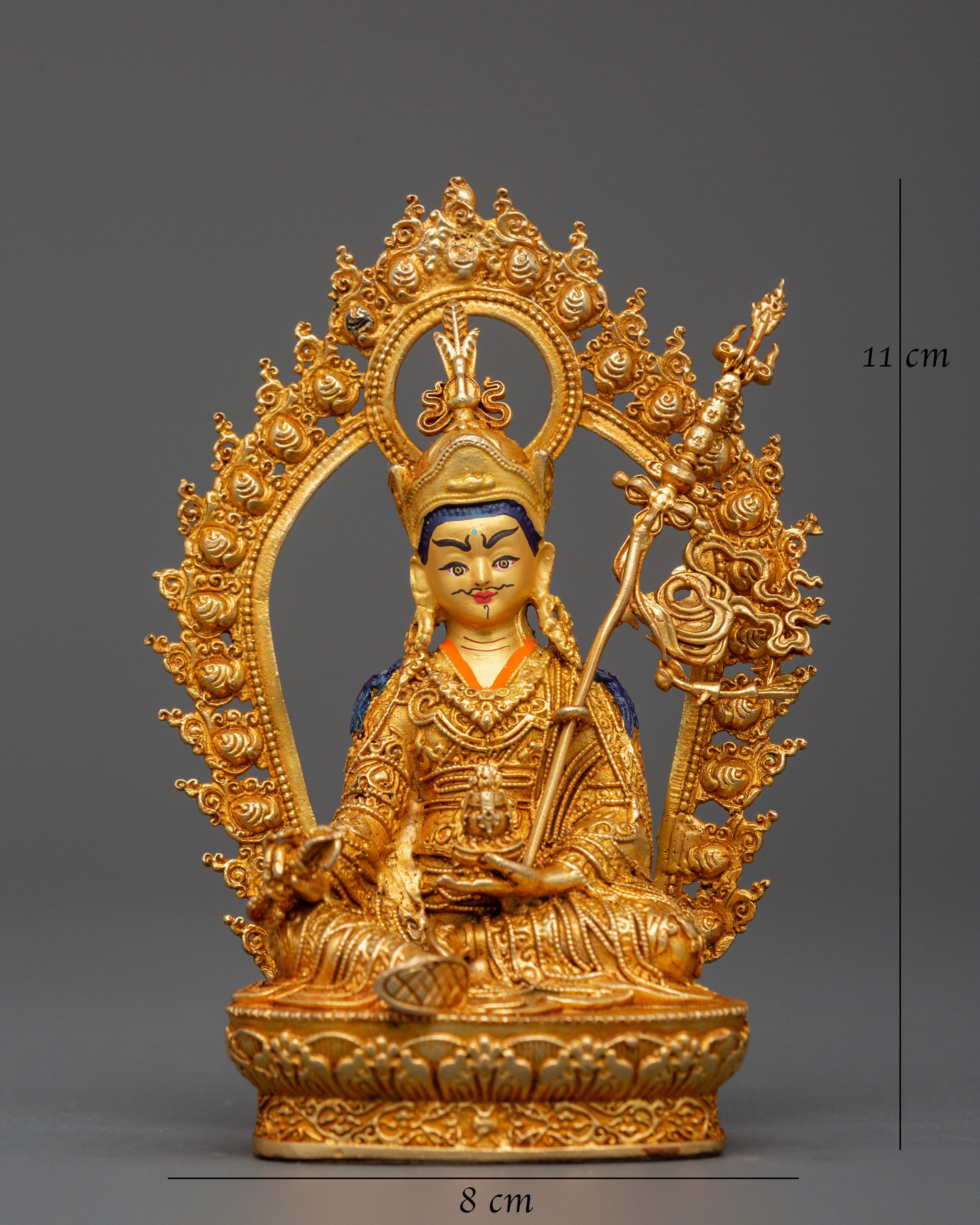 Gold Plated Guru Rinpoche Statue | Tibetan Buddhist Altar Figurine