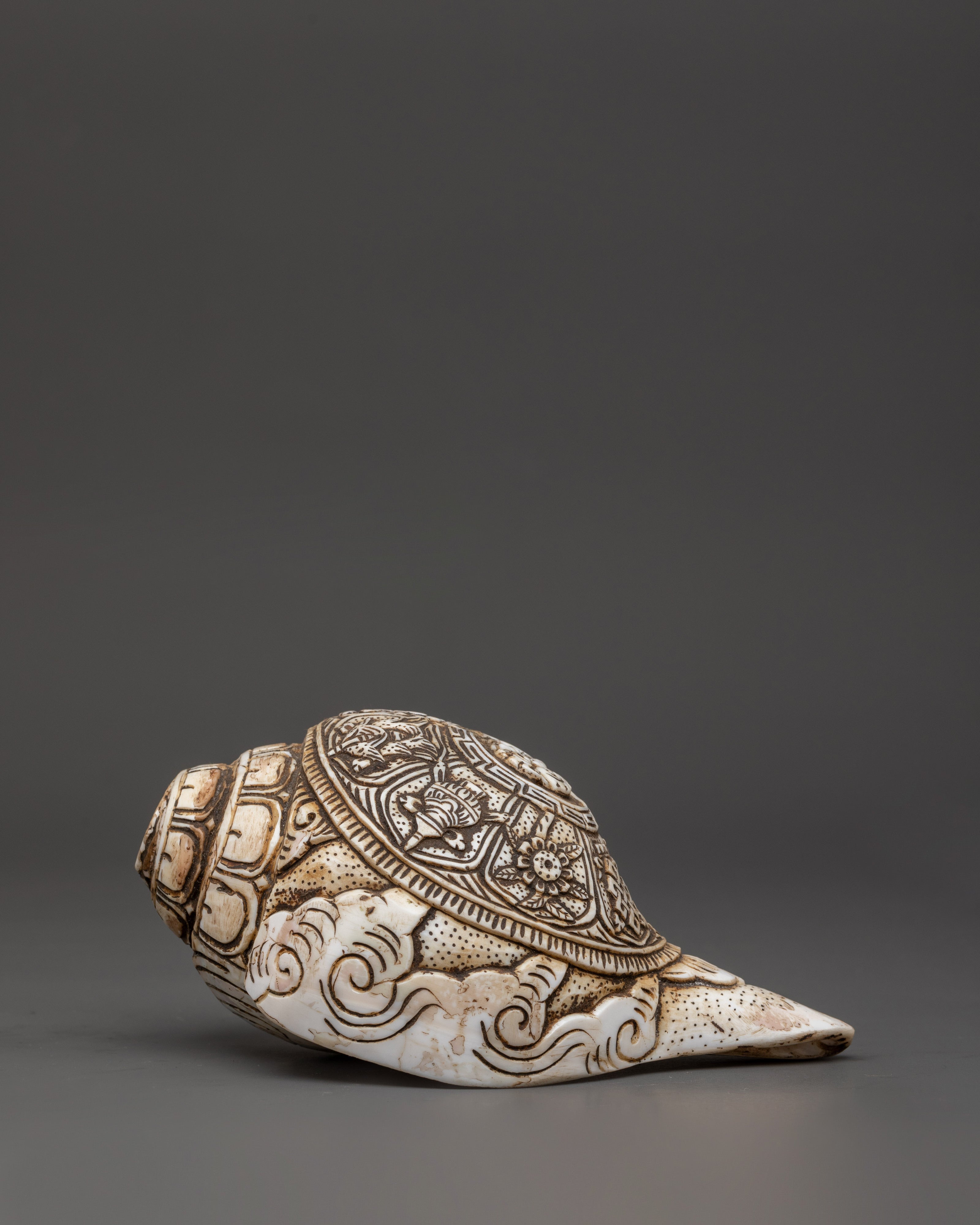 Himalayan Ritual Conch | Hand-Carved Buddhist Shankha with Auspicious Symbols