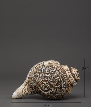 Himalayan Ritual Conch | Hand-Carved Buddhist Shankha with Auspicious Symbols