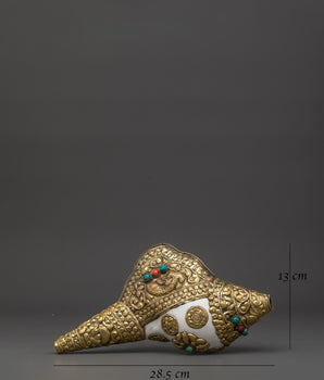 Tibetan Ritual Brass Conch Shell | Handcrafted Buddhist Sound Offering Shell