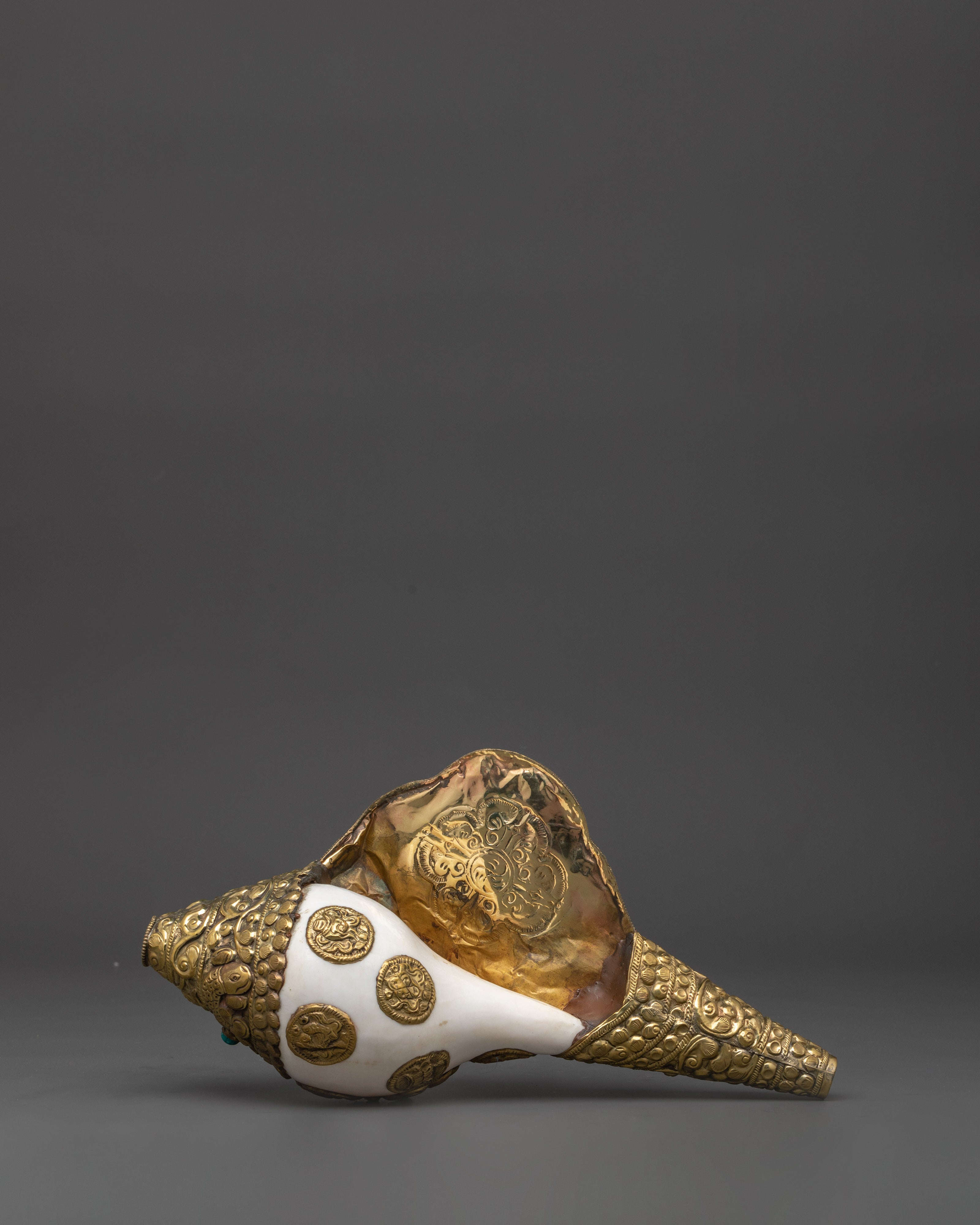 Tibetan Ritual Brass Conch Shell | Handcrafted Buddhist Sound Offering Shell