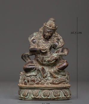 Tibetan Buddhist Dzambhala Oxidized Copper Statue | Sitting on Lotus
