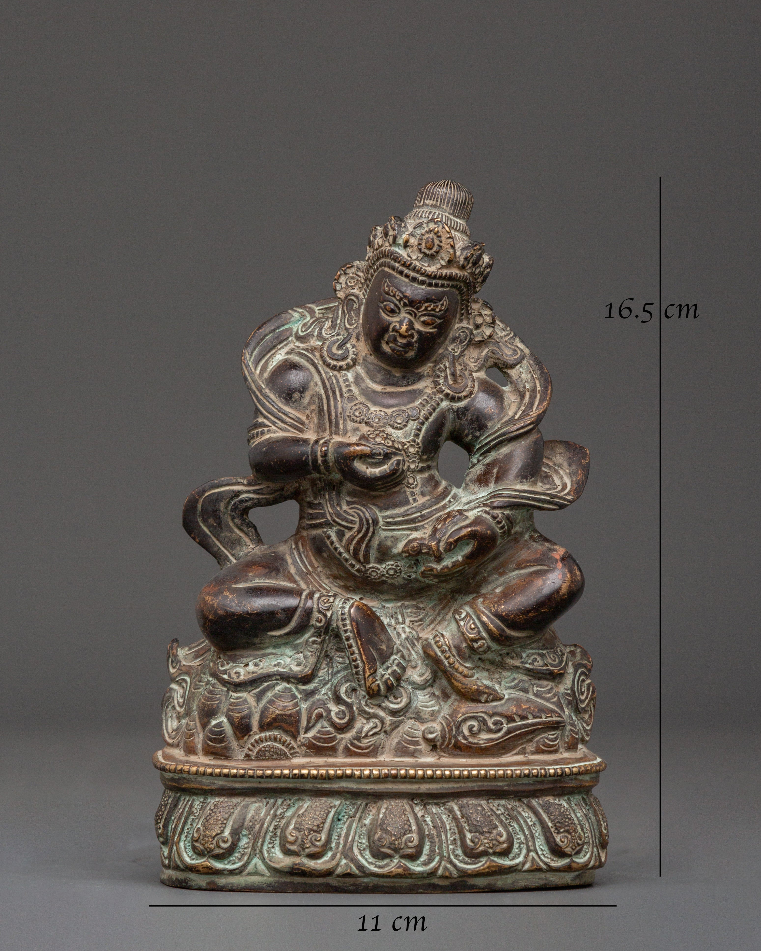 Tibetan Buddhist Dzambhala Oxidized Copper Statue | Sitting on Lotus