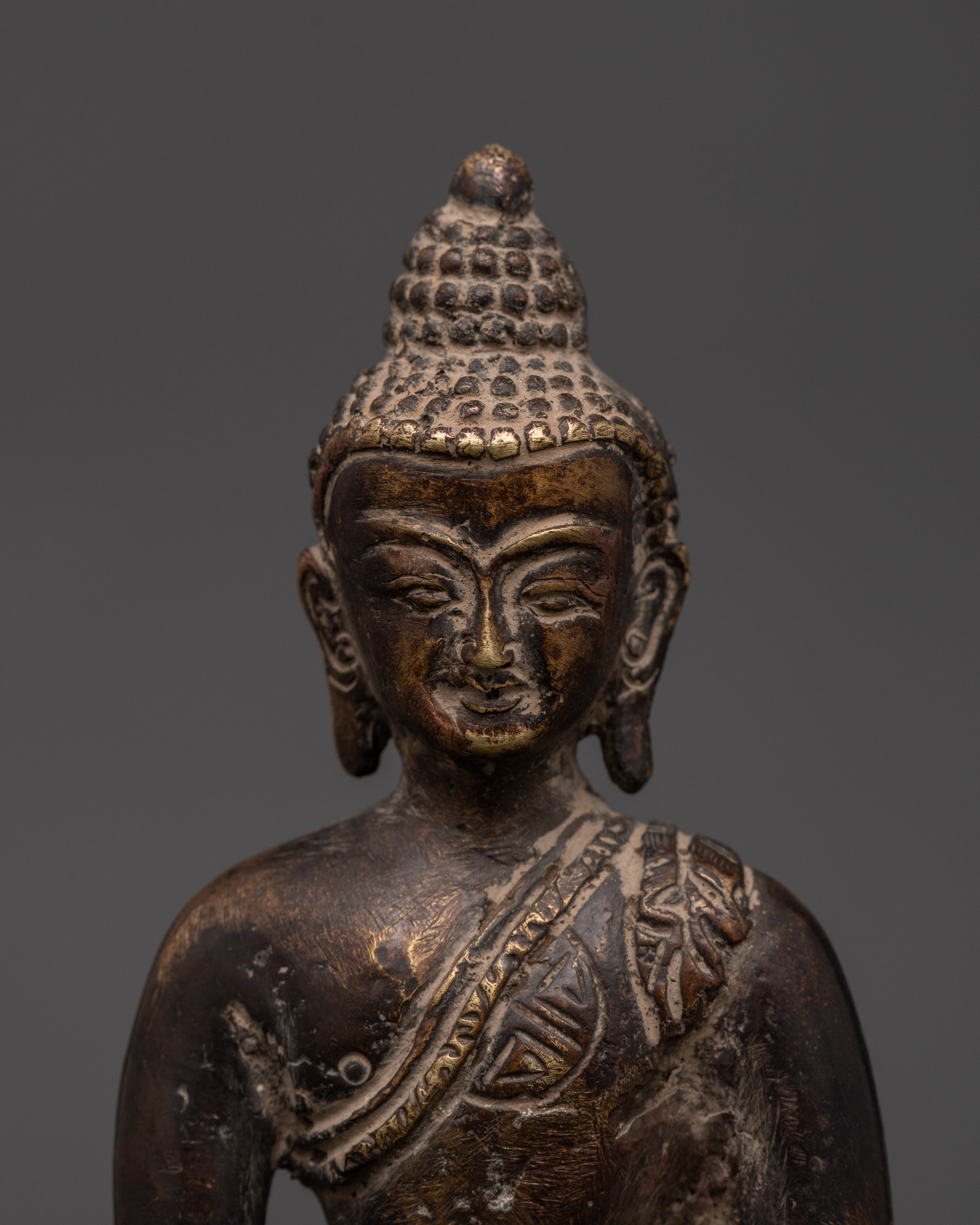 Antique Finish Shakyamuni Buddha Oxidized Copper Statue | Tibetan Buddhist Decor
