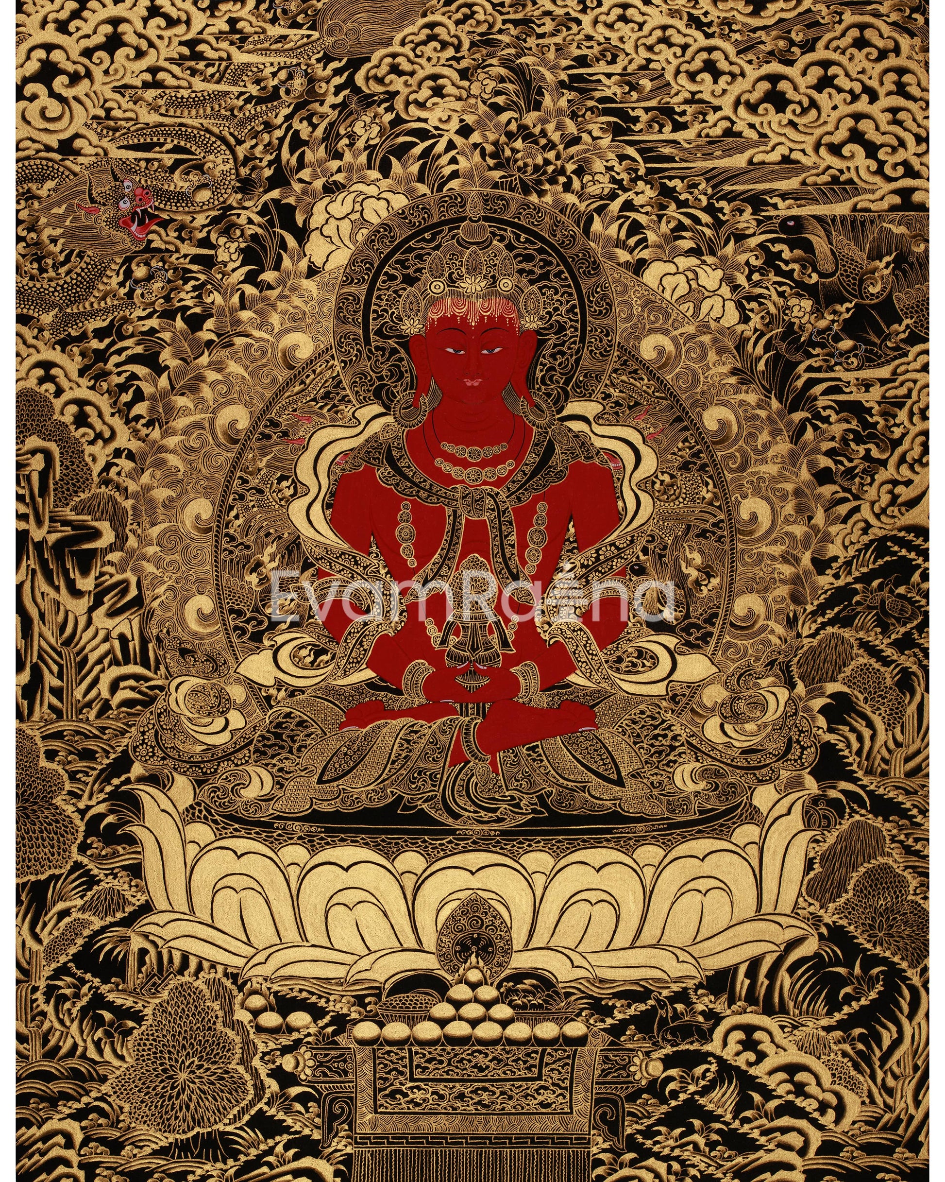 Tibetan Amitayus Buddha Thangka | Deity of Longevity and Infinite Life