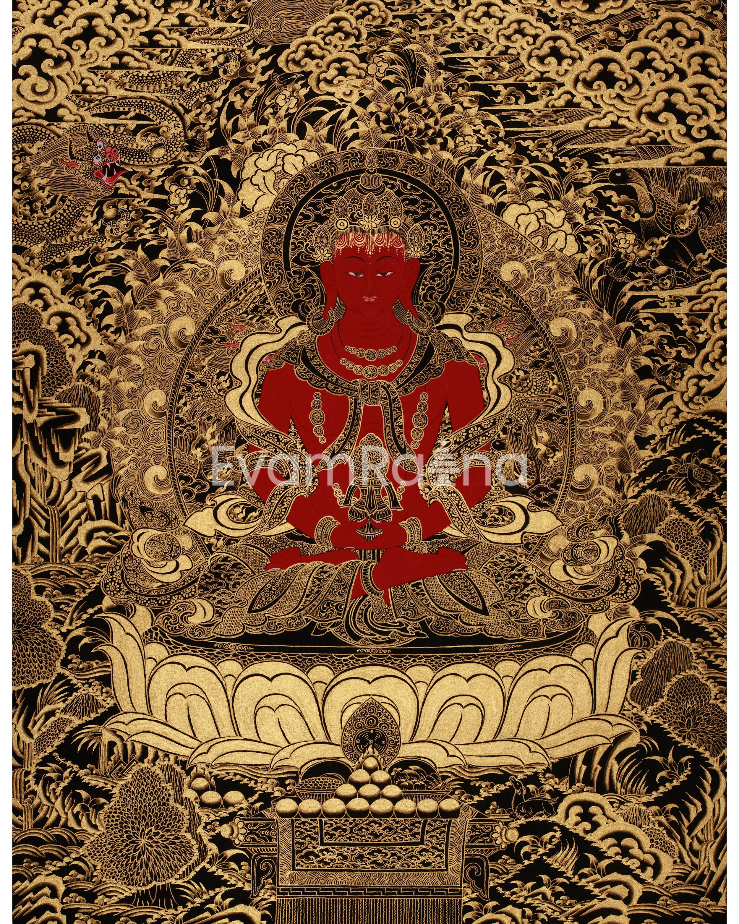 Tibetan Amitayus Buddha Thangka | Deity of Longevity and Infinite Life