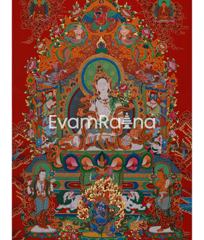 Tara with Buddhas and Bodhisattvas | White Tara Thangka for Healing, Wisdom & Longevity