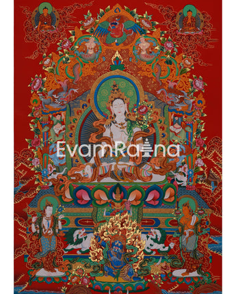 Tara with Buddhas and Bodhisattvas | White Tara Thangka for Healing, Wisdom & Longevity