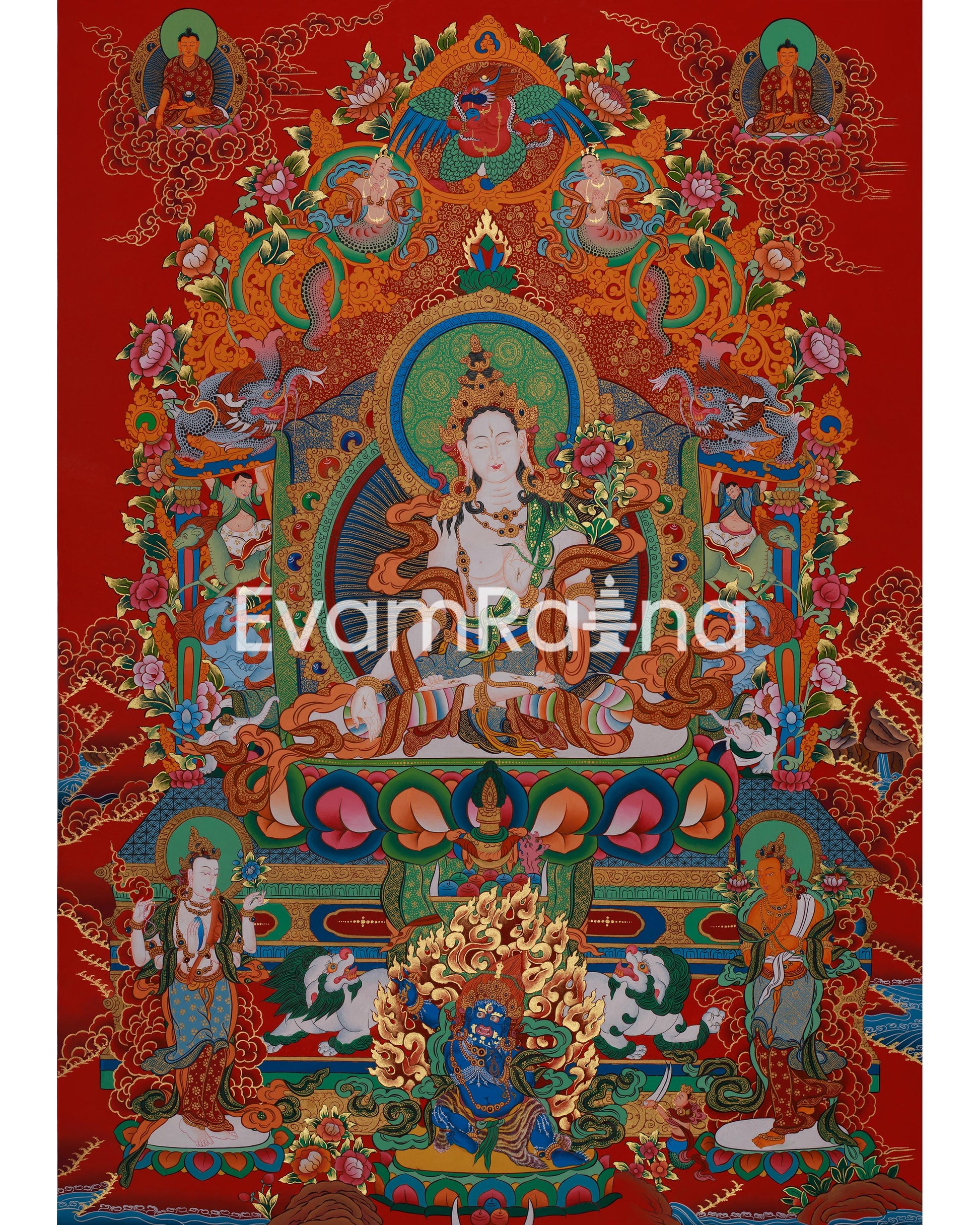 Tara with Buddhas and Bodhisattvas | White Tara Thangka for Healing, Wisdom & Longevity
