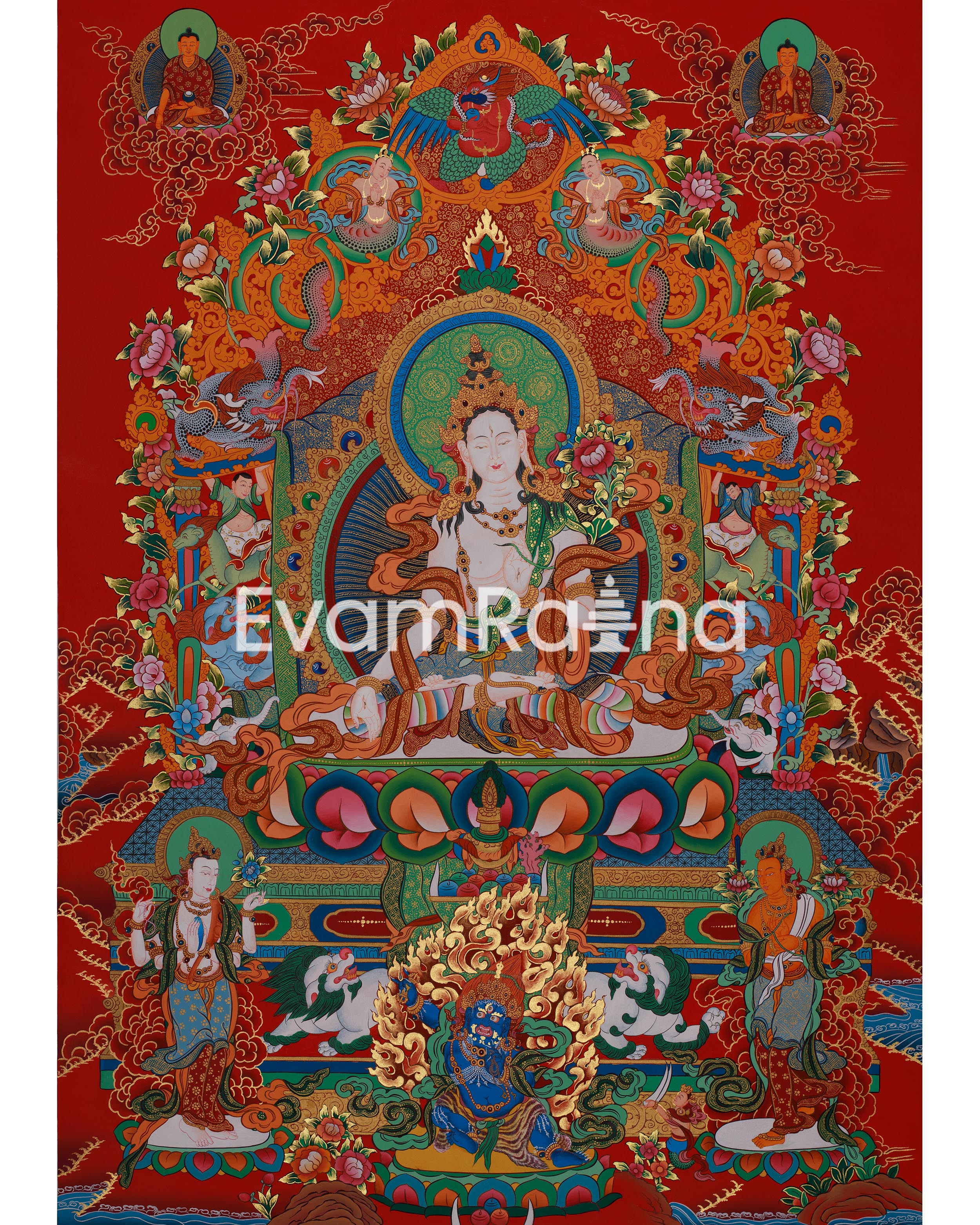 Tara with Buddhas and Bodhisattvas | White Tara Thangka for Healing, Wisdom & Longevity