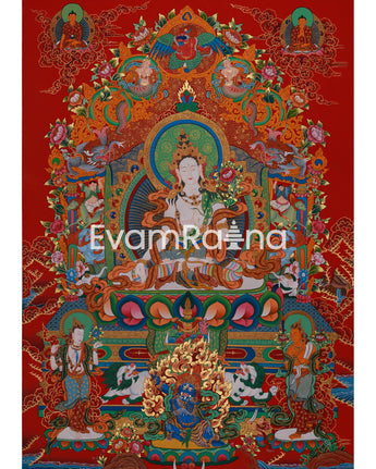 Tara with Buddhas and Bodhisattvas | White Tara Thangka for Healing, Wisdom & Longevity