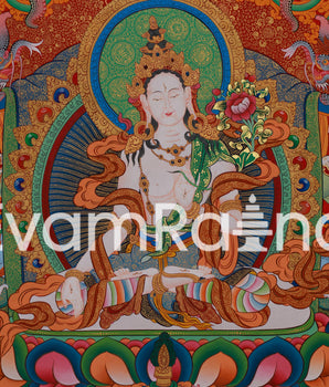 Tara with Buddhas and Bodhisattvas | White Tara Thangka for Healing, Wisdom & Longevity