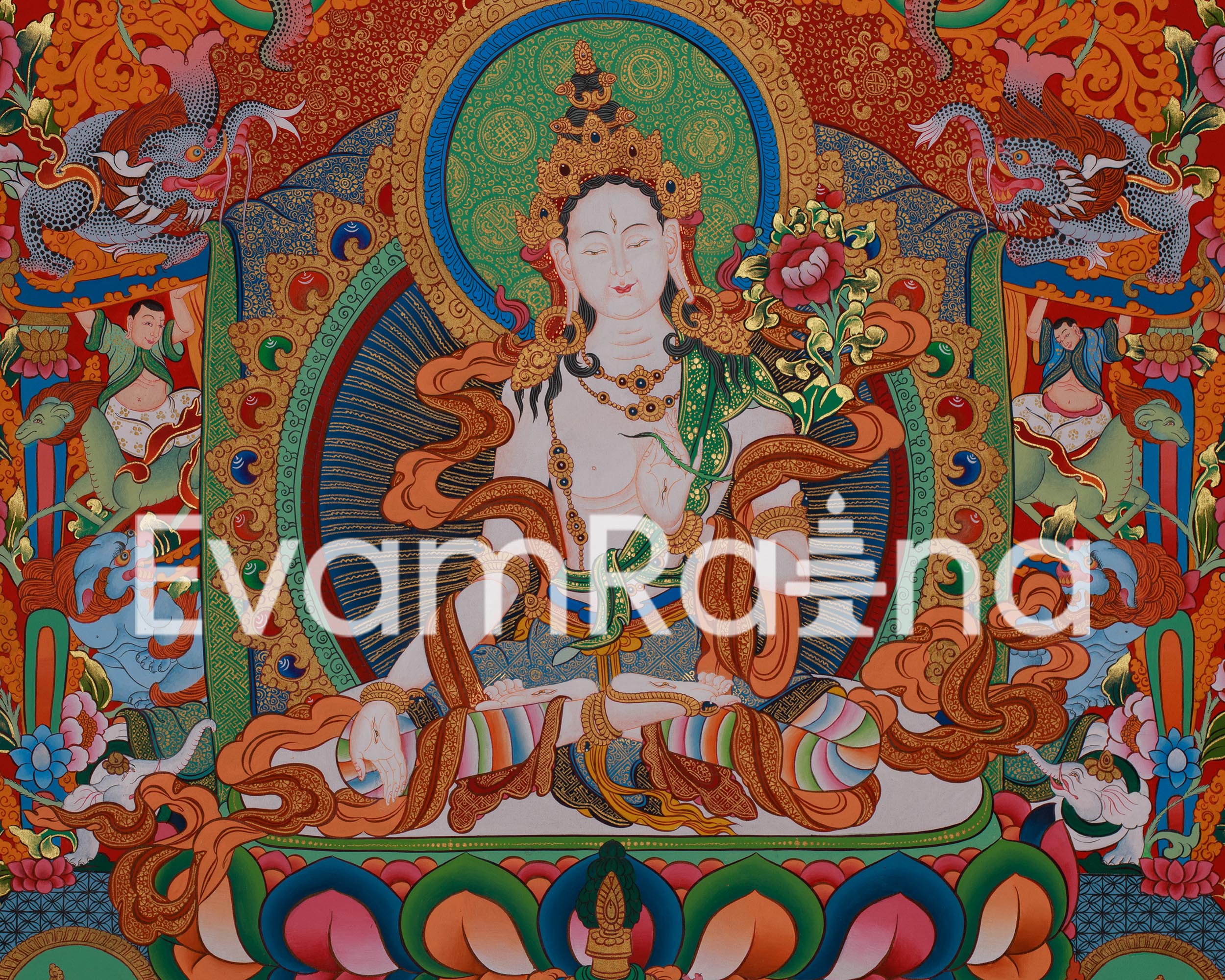Tara with Buddhas and Bodhisattvas | White Tara Thangka for Healing, Wisdom & Longevity