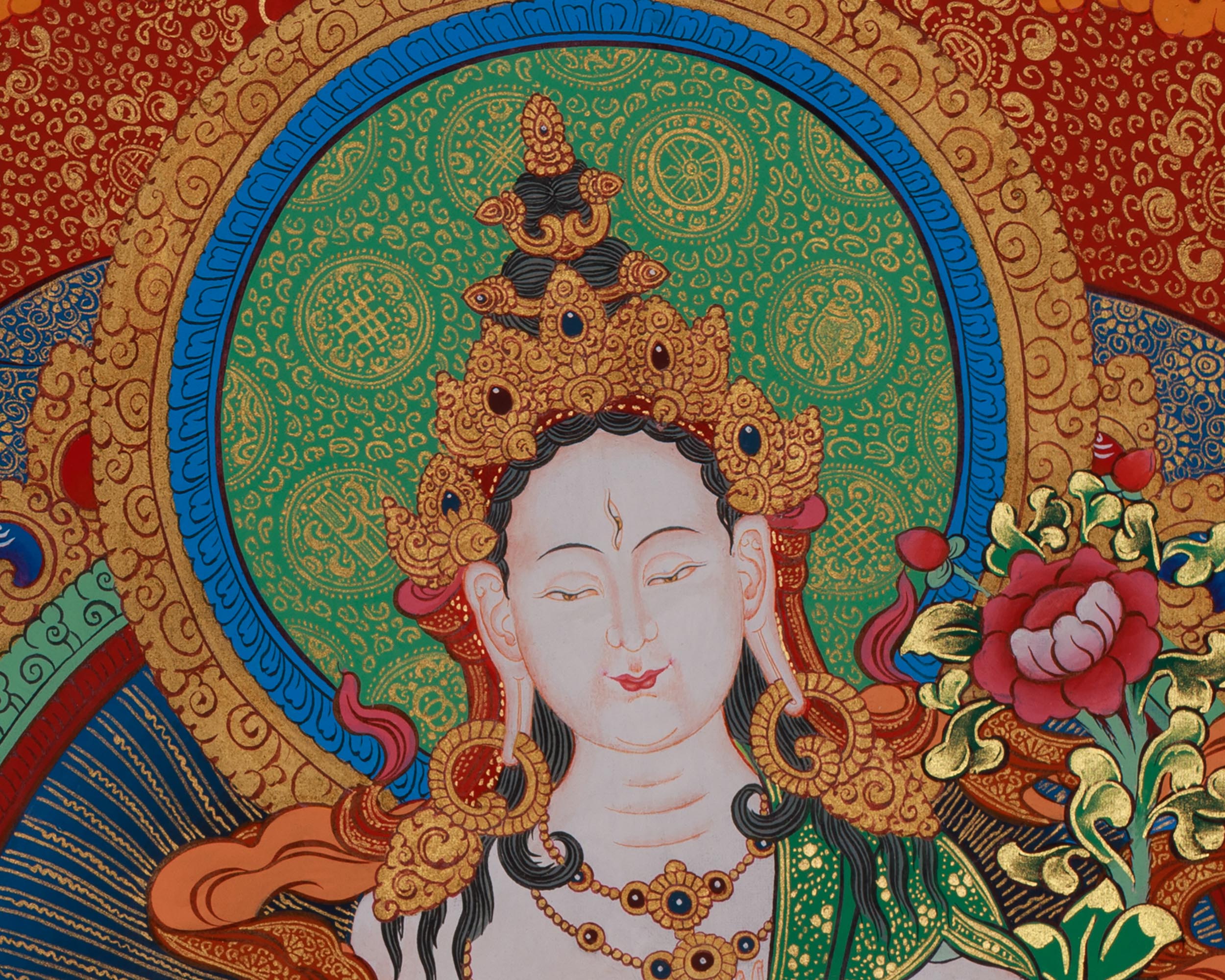 Tara with Buddhas and Bodhisattvas | White Tara Thangka for Healing, Wisdom & Longevity
