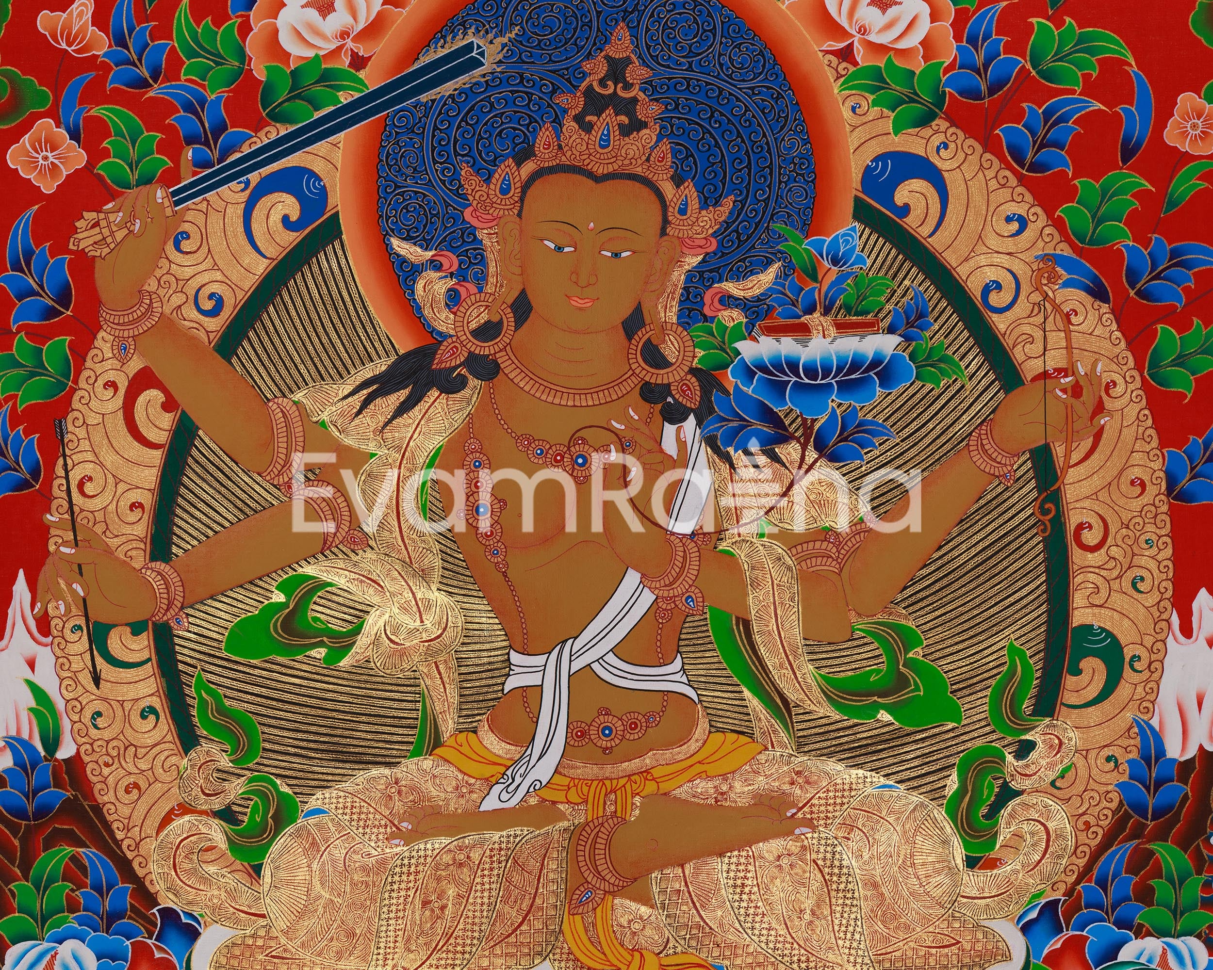 Traditional Manjushri Thangka | Radiant Symbol of Enlightened Wisdom