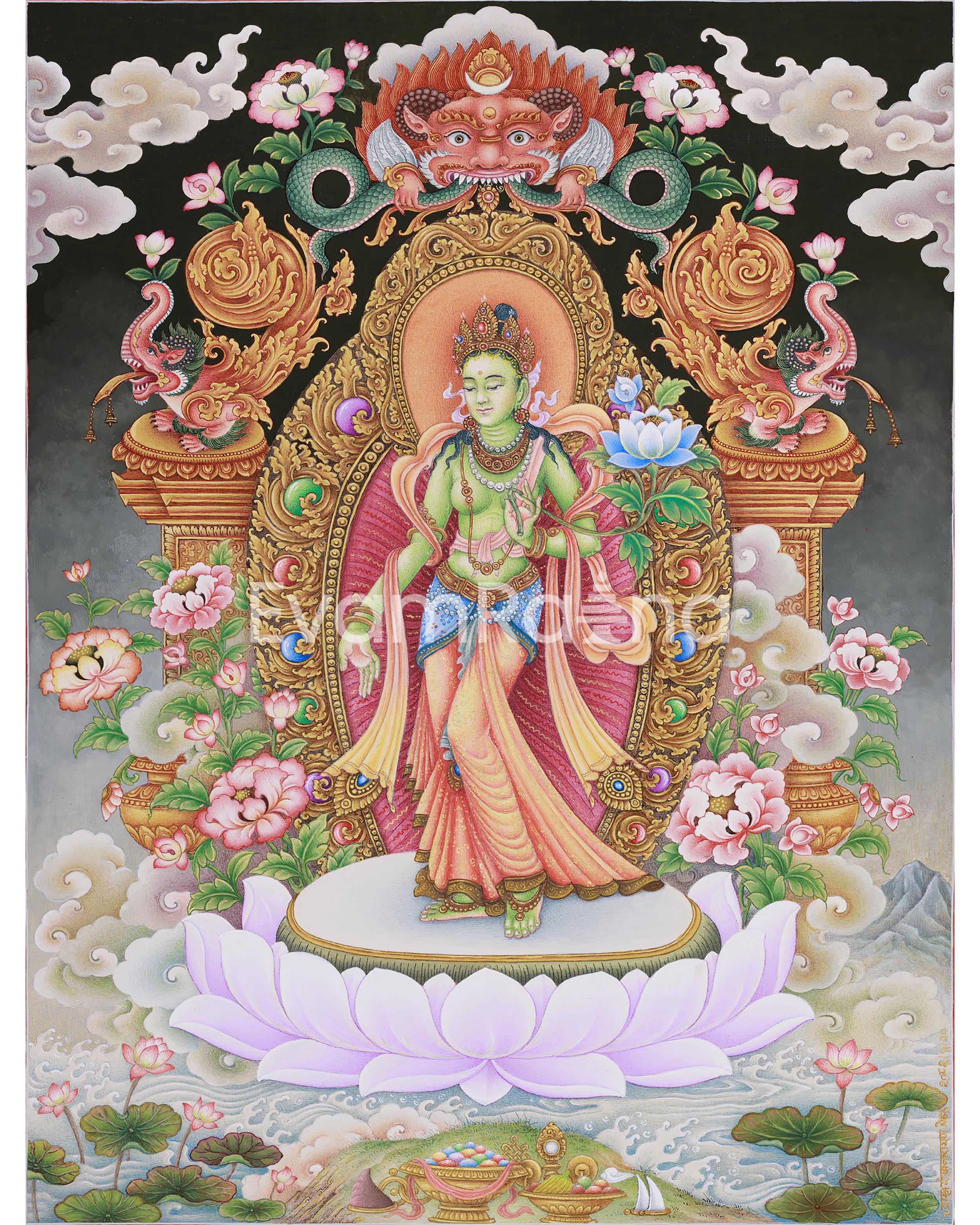 paubha-masterpiece-of-tibetan-goddess-standing-green-tara