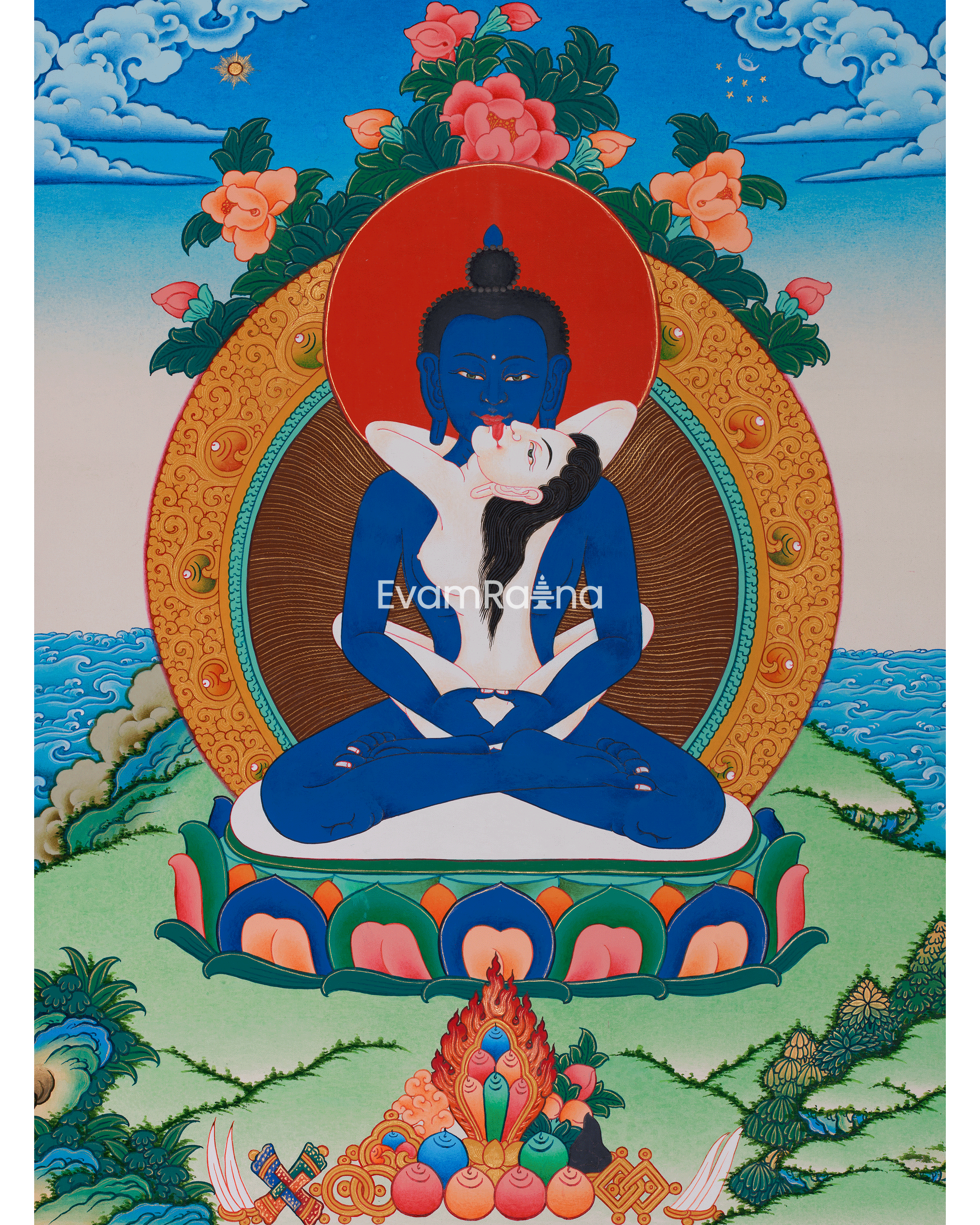 Hand-Painted Primordial Buddha Samantabhadra with Consort