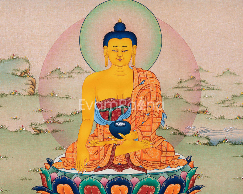 High-Quality Giclee Buddha Print On Cotton Canvas | Traditional Art Of Shakyamuni Buddha For Prayers
