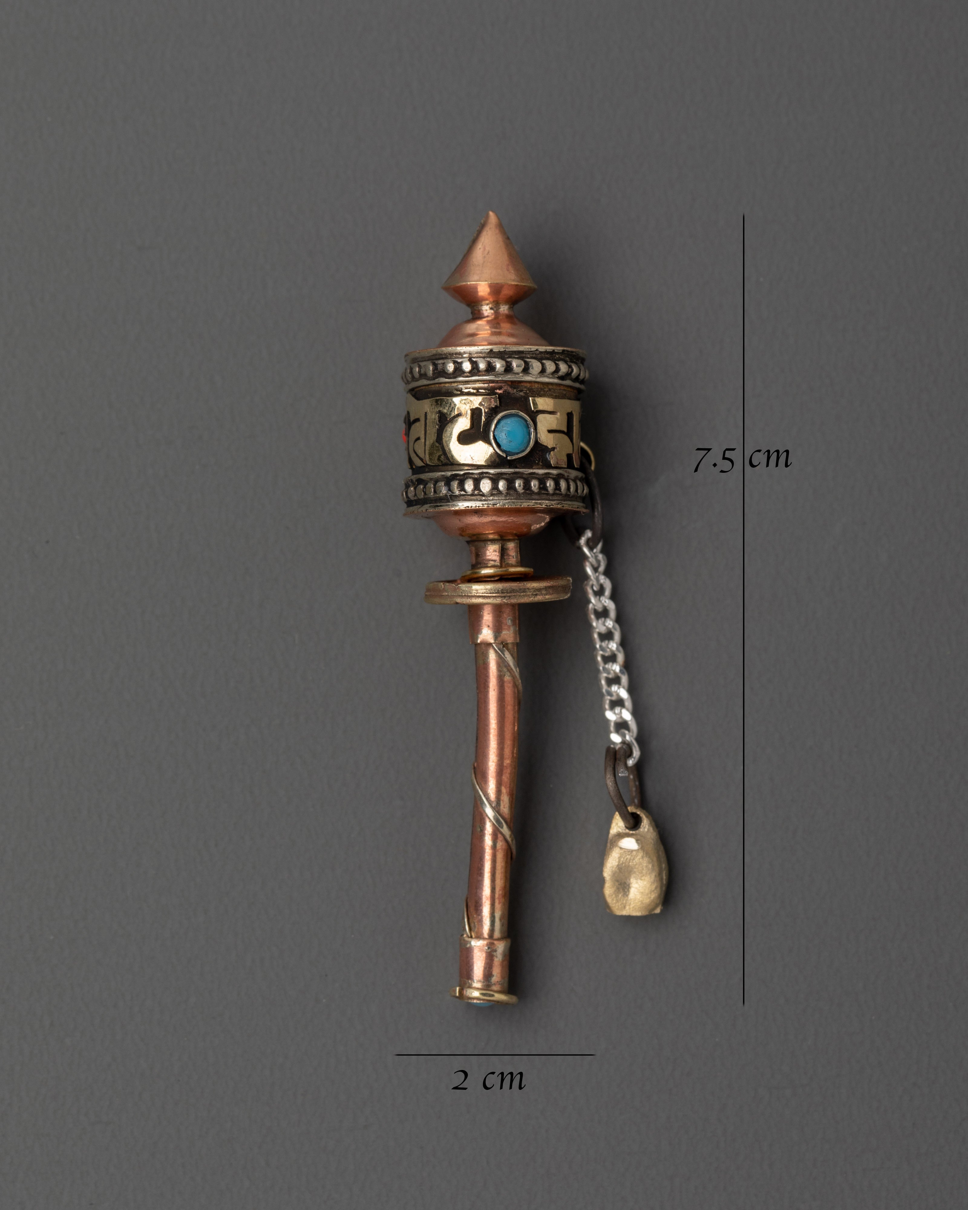 Prayer Wheel with Turquoise Inlay | Handheld Meditation Tool