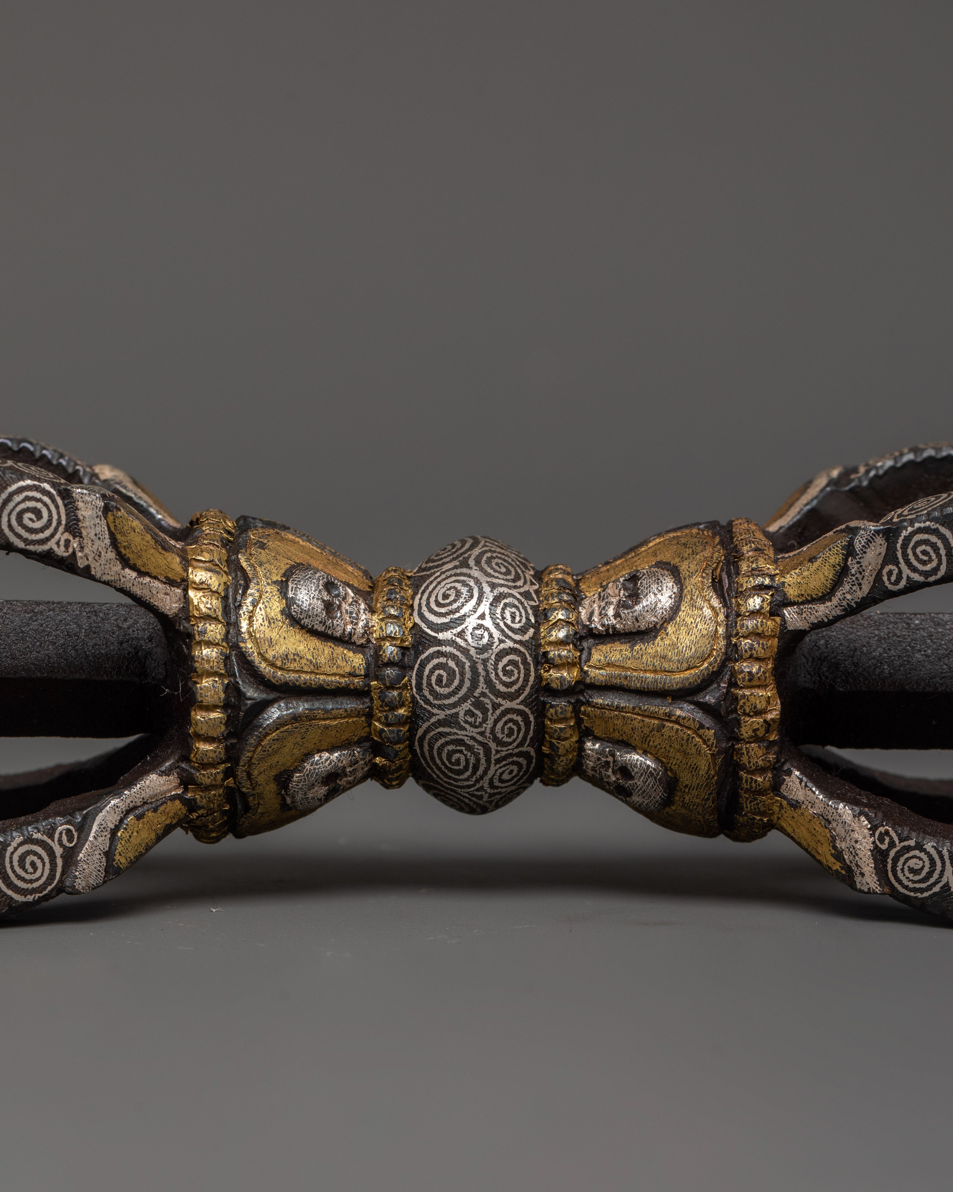 Iron Vajra with Silver & Brass Inlay | Handcrafted Tibetan Ritual Dorje