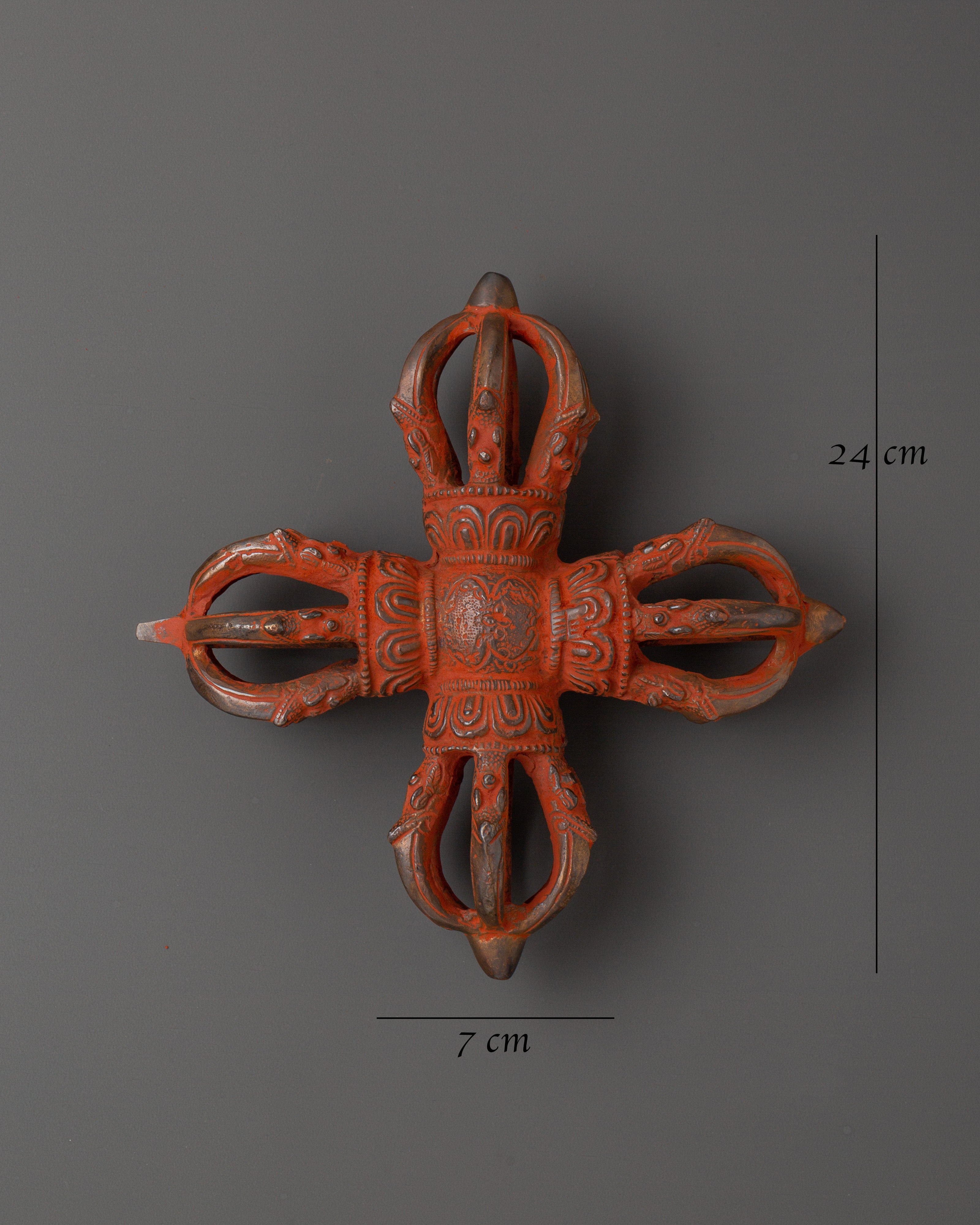 Sacred Oxidized Brass Vishwo Vajra | Double Dorje Emblem