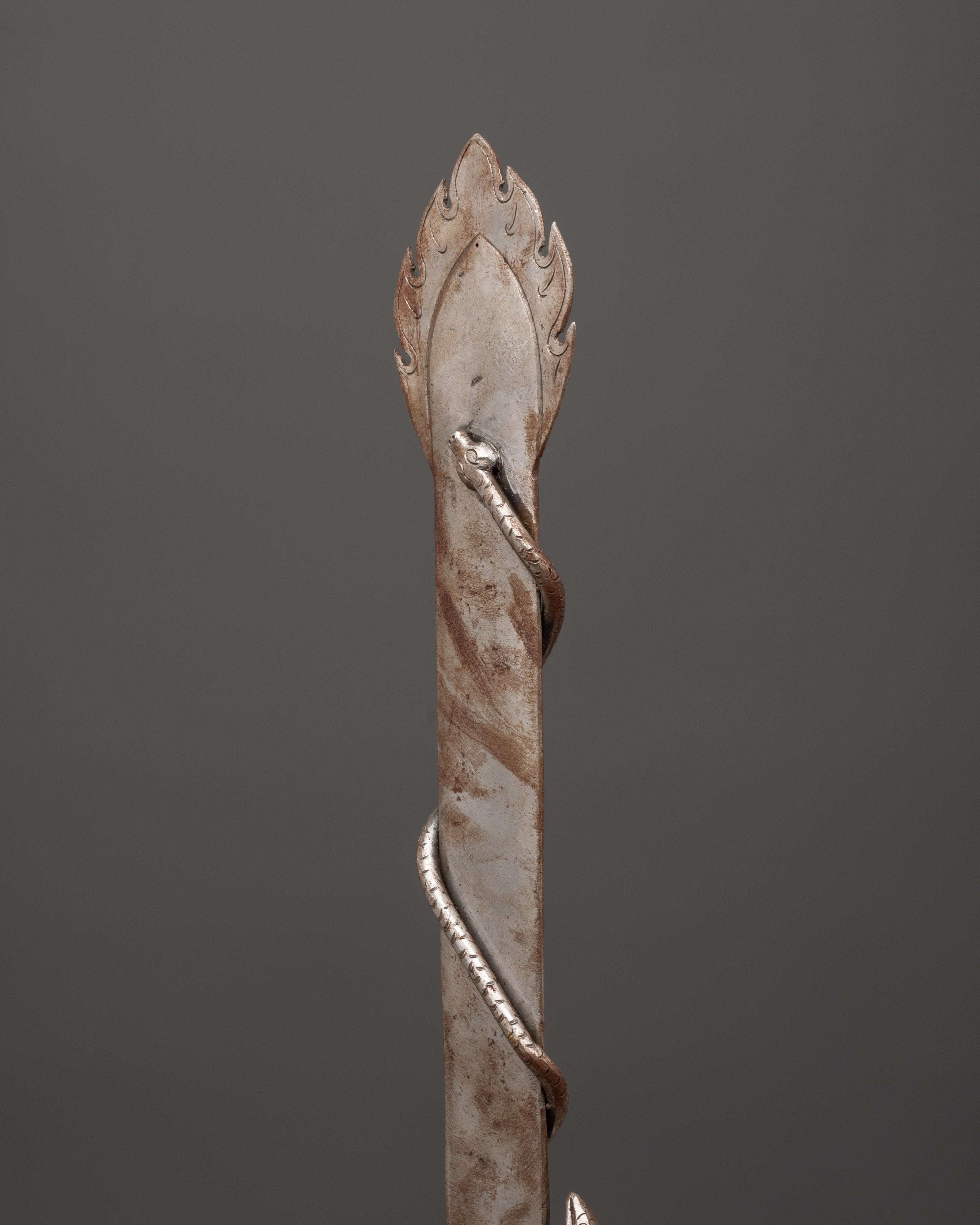 Iron Ritual Sword with Flame Design & Half Vajra | Spiritual Blade