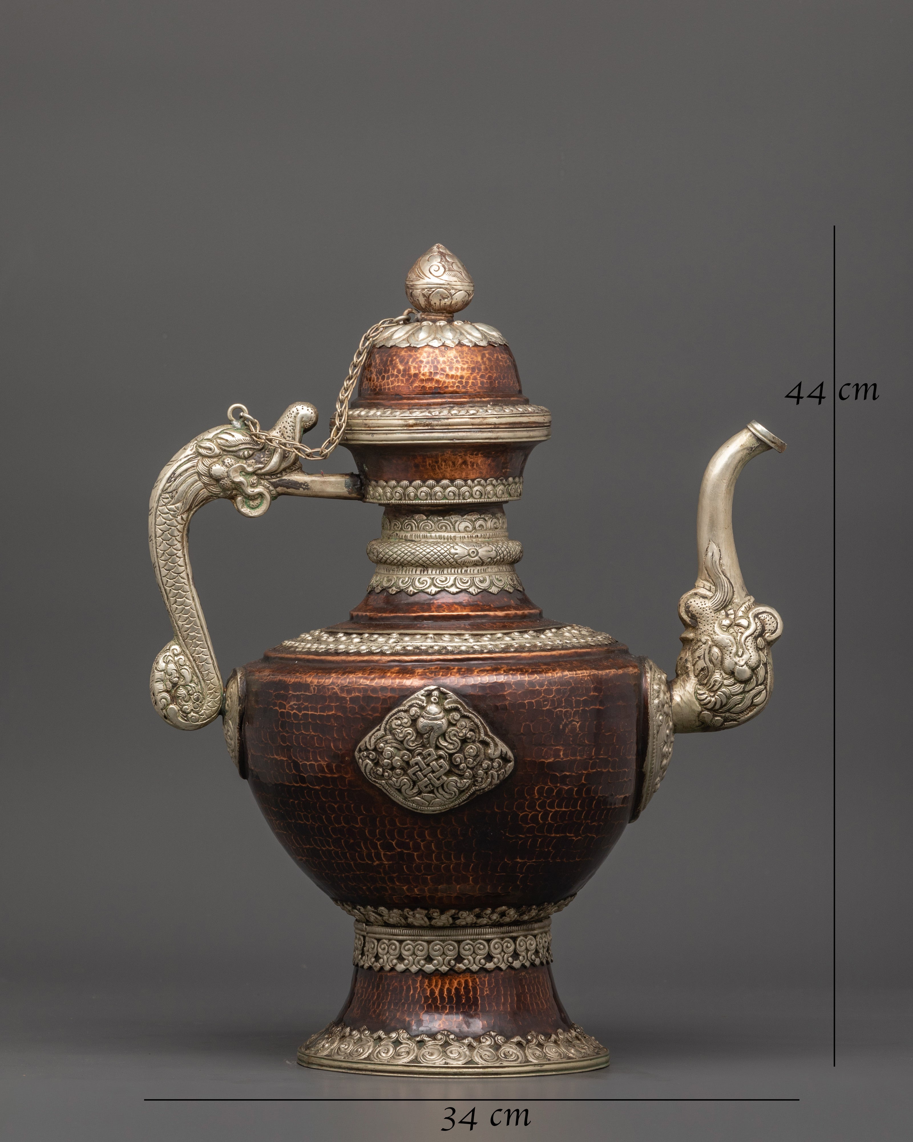 Unique Handcrafted Copper Tea Pot Set | White Metal Overlay