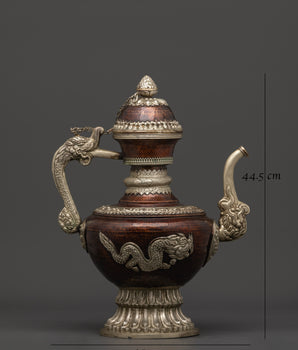 Handcrafted Copper Tea Pot Set | White Metal Himalayan Ritual Pair