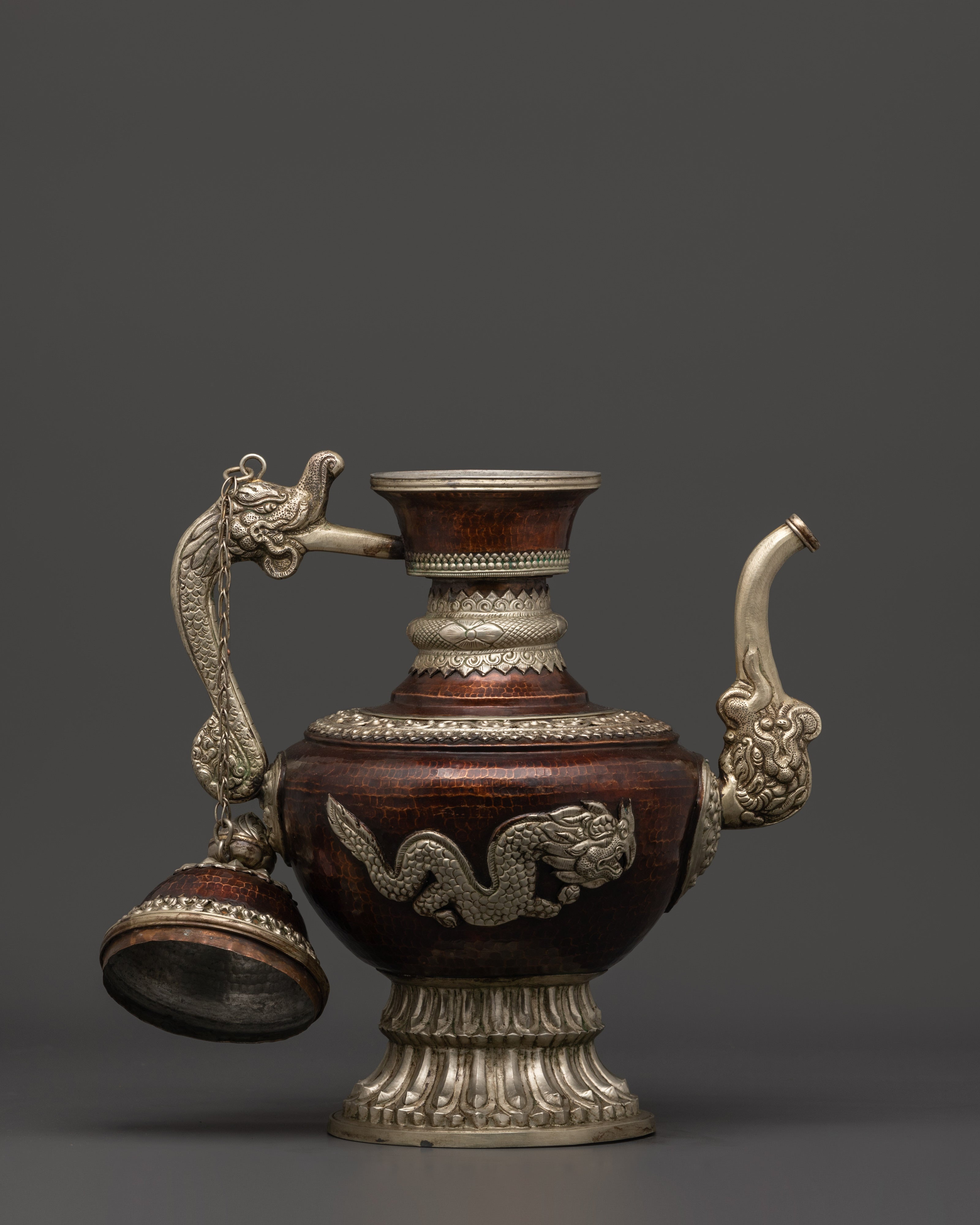 Traditional Himalayan Copper Tea Pot | Handcrafted Buddhist Altar & Temple Decor