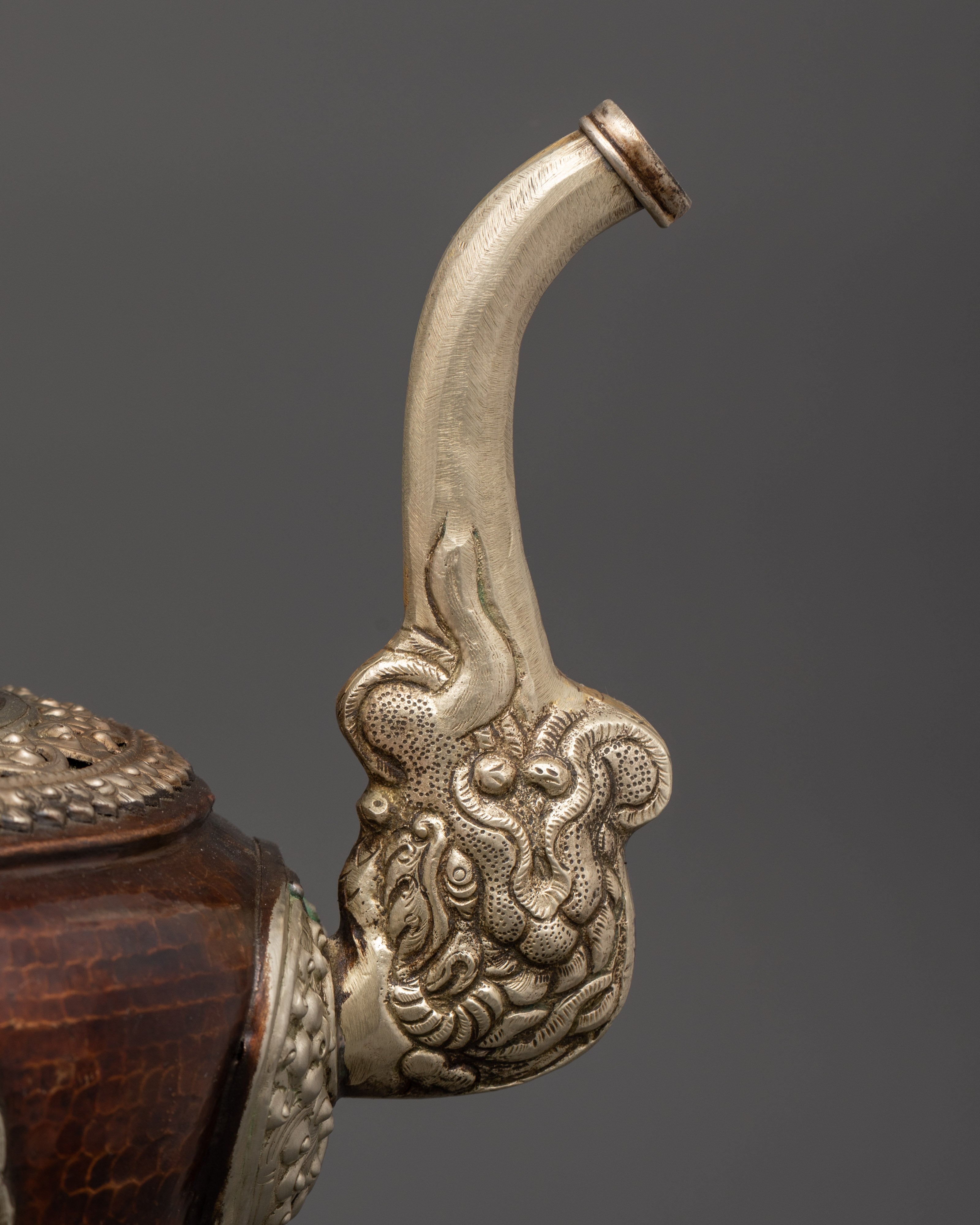 Traditional Himalayan Copper Tea Pot | Handcrafted Buddhist Altar & Temple Decor